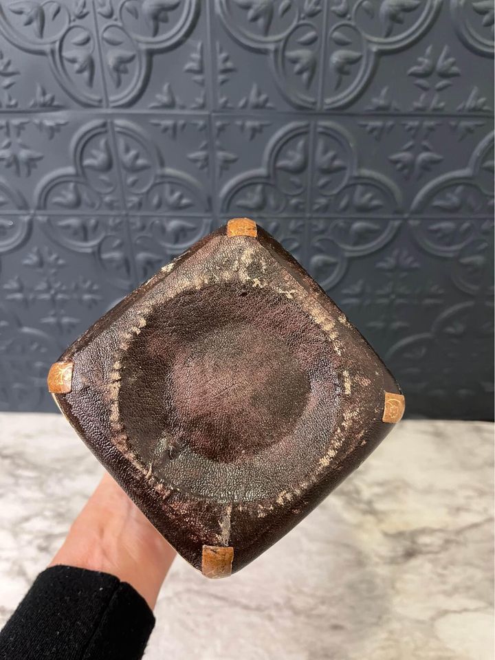 Brown Leather Wrapped Decanter with fruit