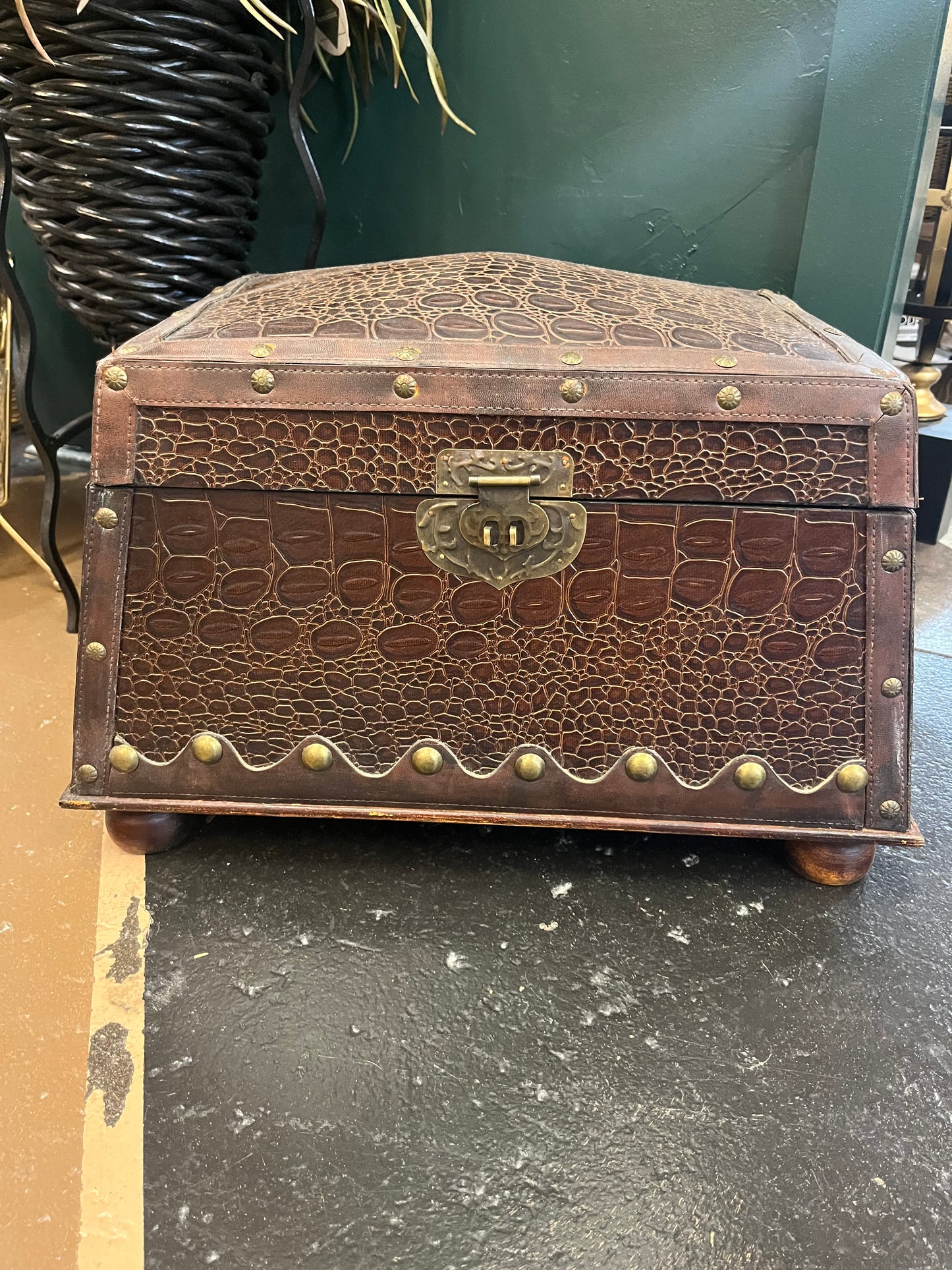 Footed Faux Alligator Chest With Handles