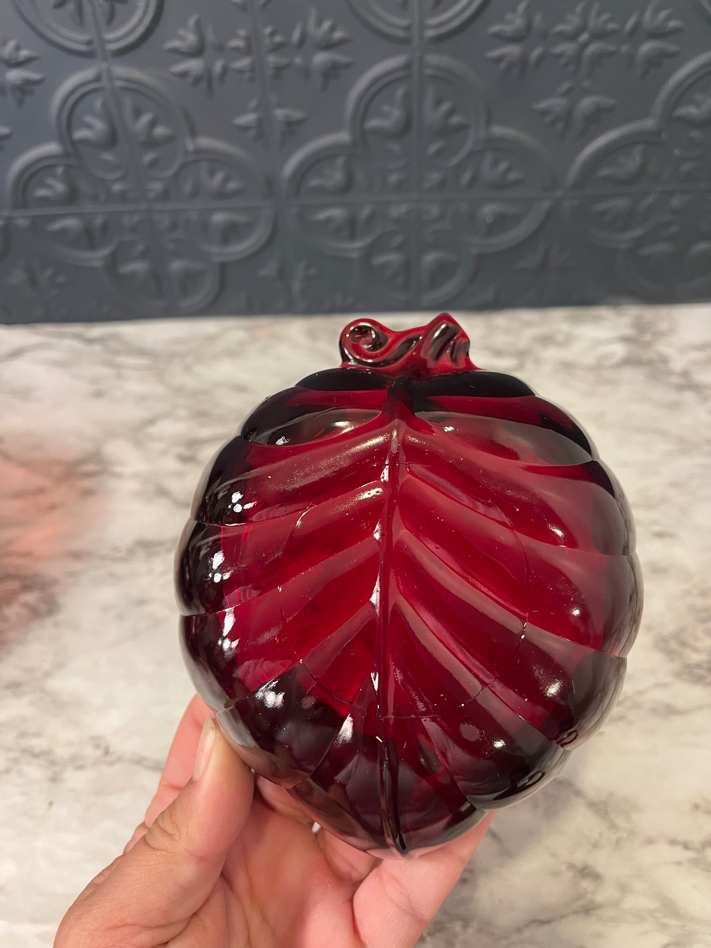 Ruby Red Glass leaf bowl