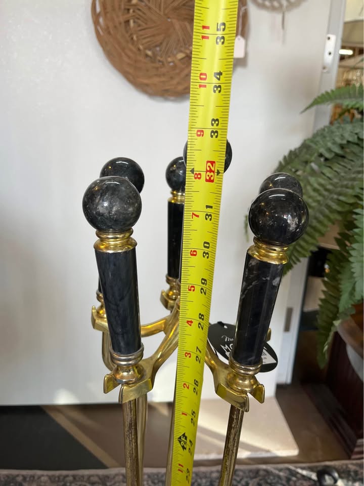 Vintage Brass and Marble Fireplace tools