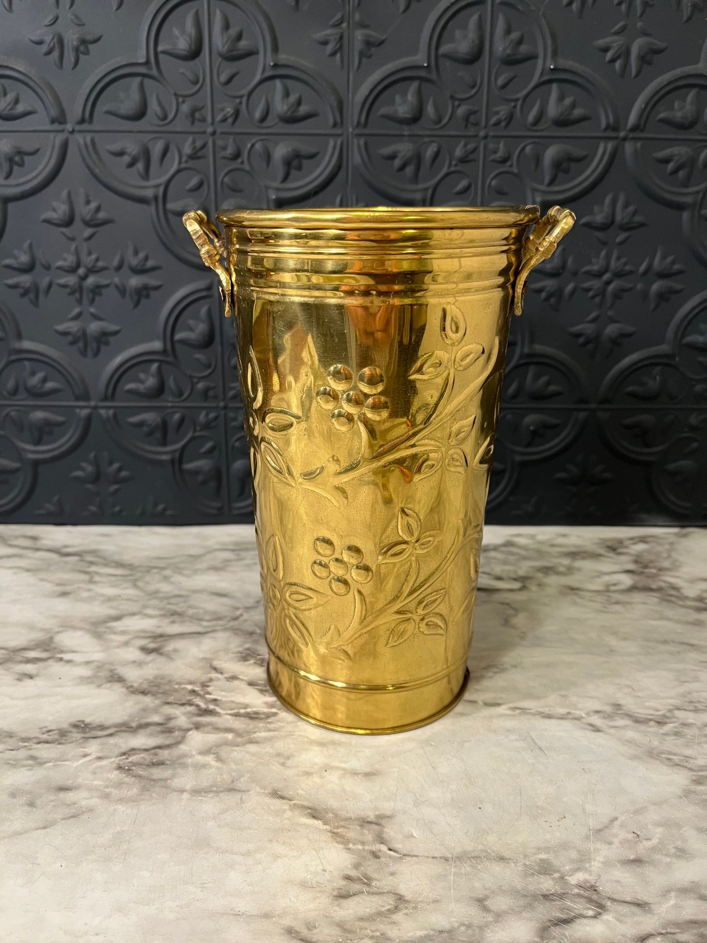 Brass Bucket with Handles and flowers