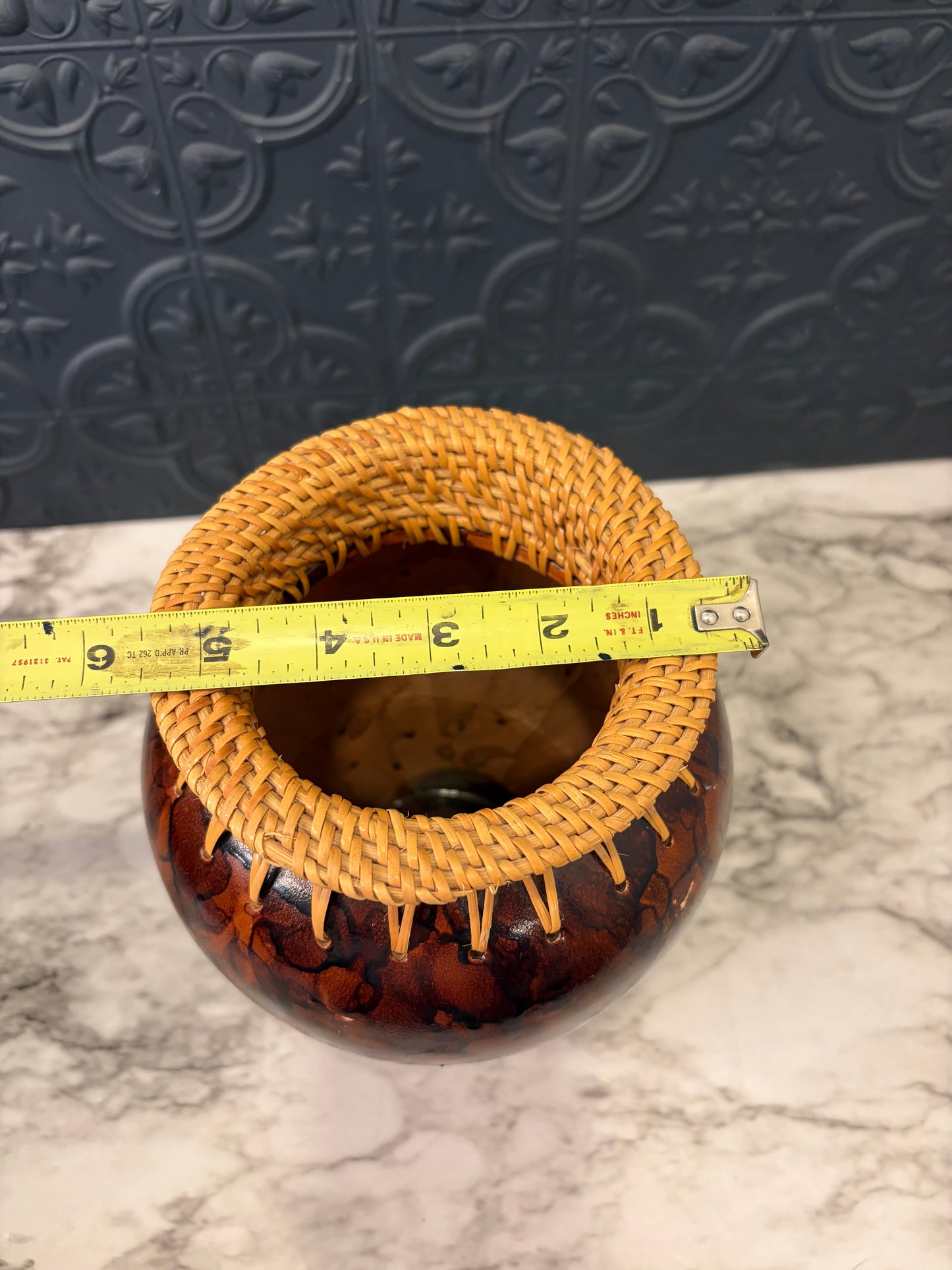 Brown Vase with Bamboo Wicker RIm