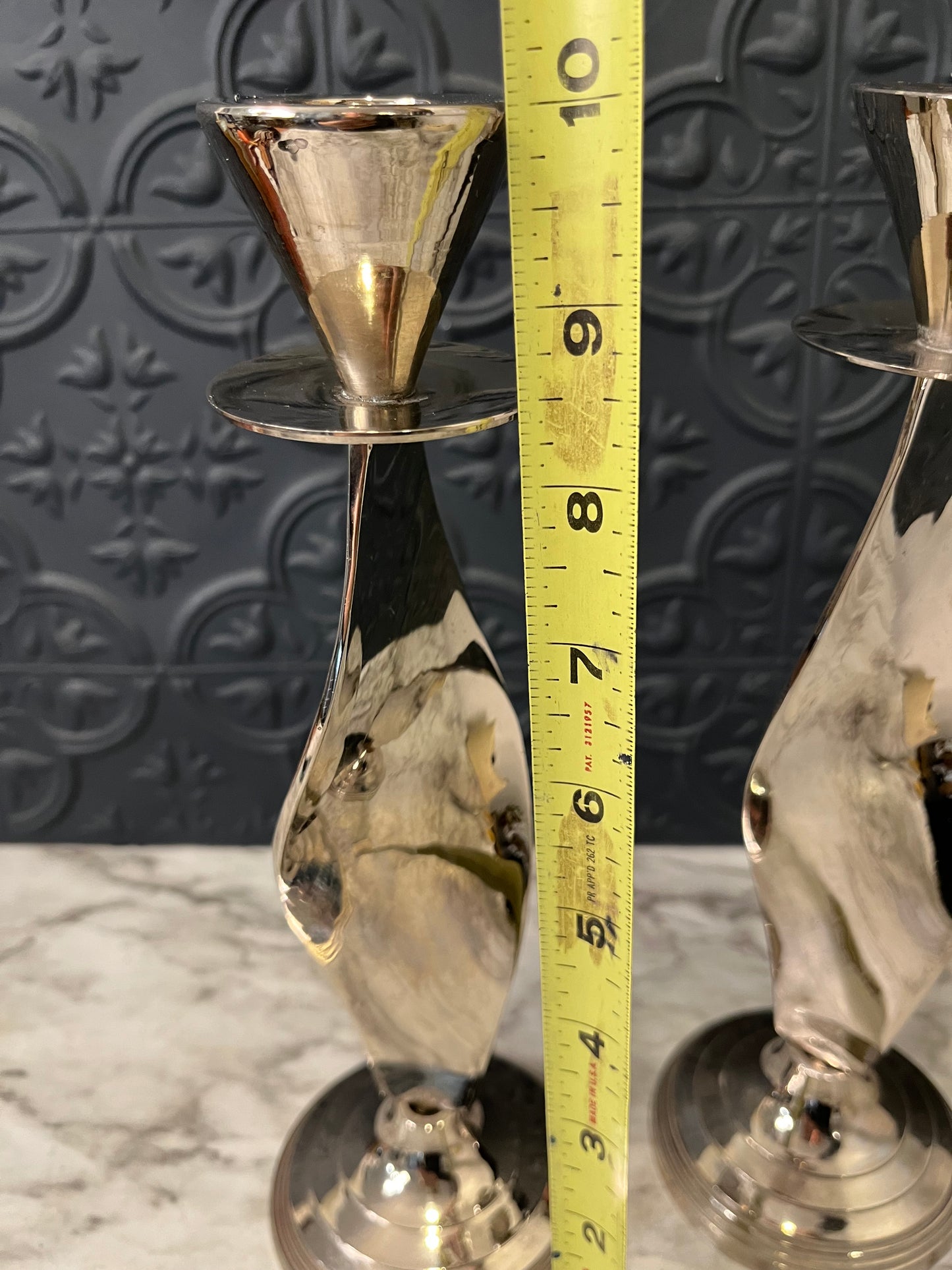 Silver Plated spiral candlestick pair