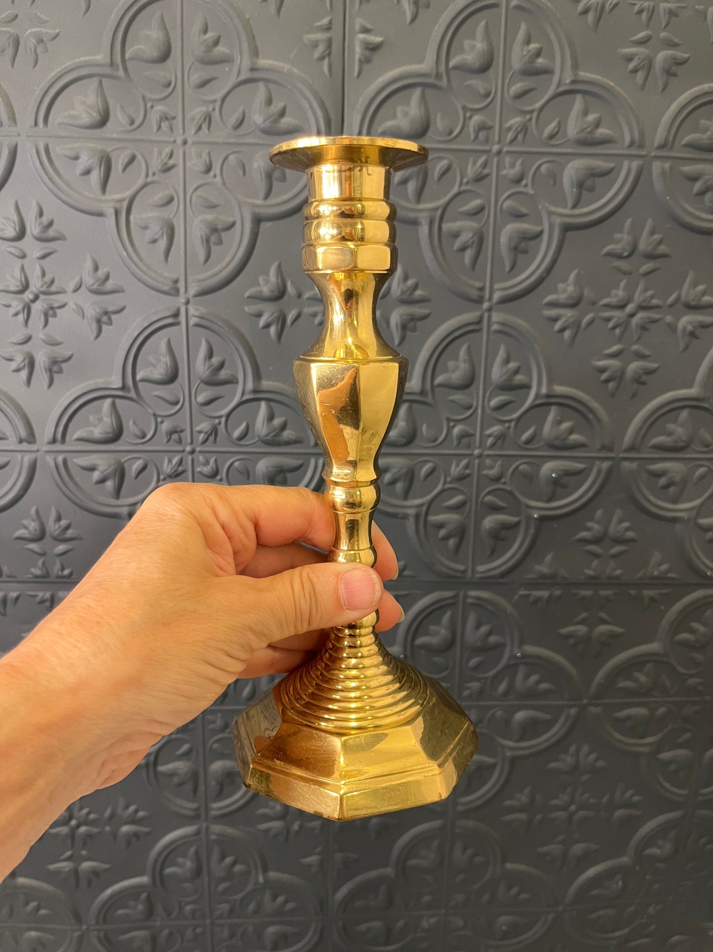 Brass Candle Holder Beehive Base 8"