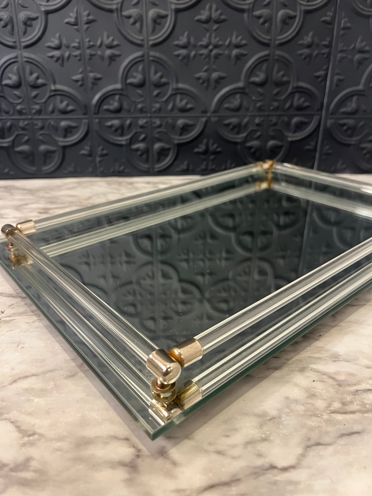 Mirrored Tray with Lucite Trim