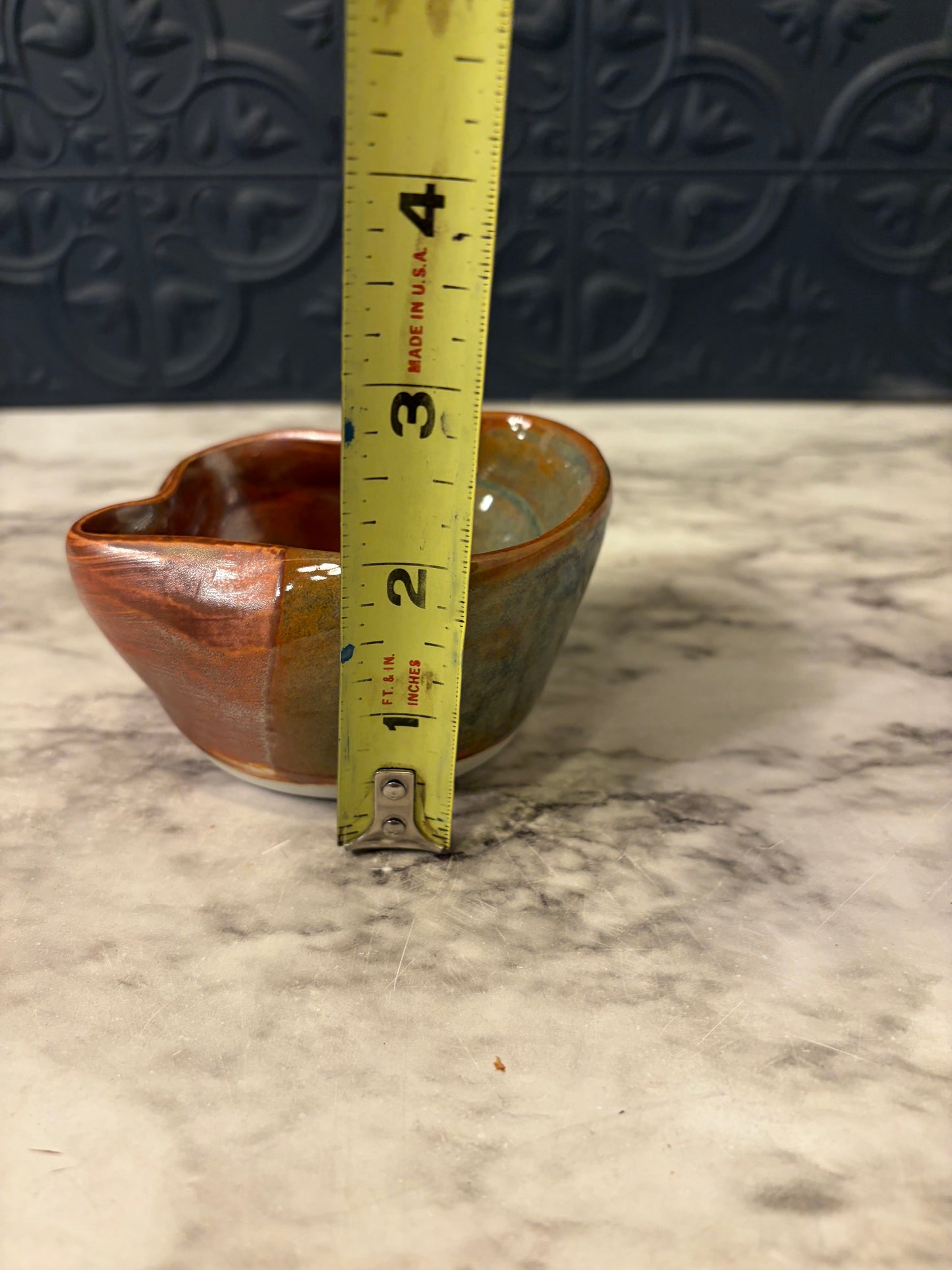 Small Glazed Pottery Bowl Brown and Green