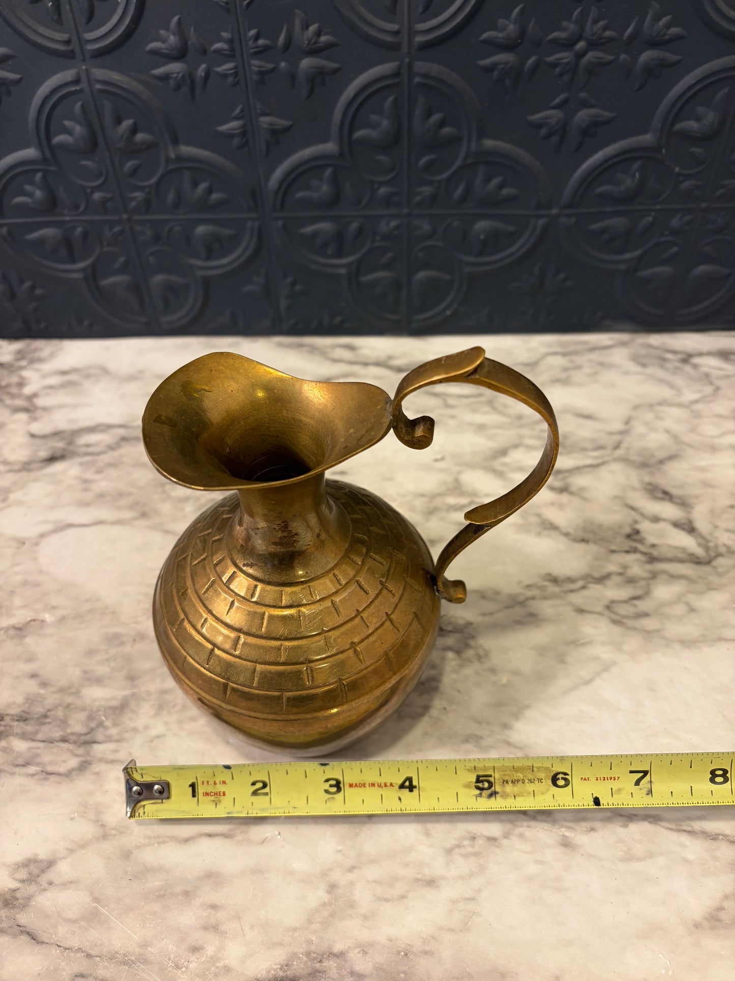 6" Brass Pitcher With Brick Pattern