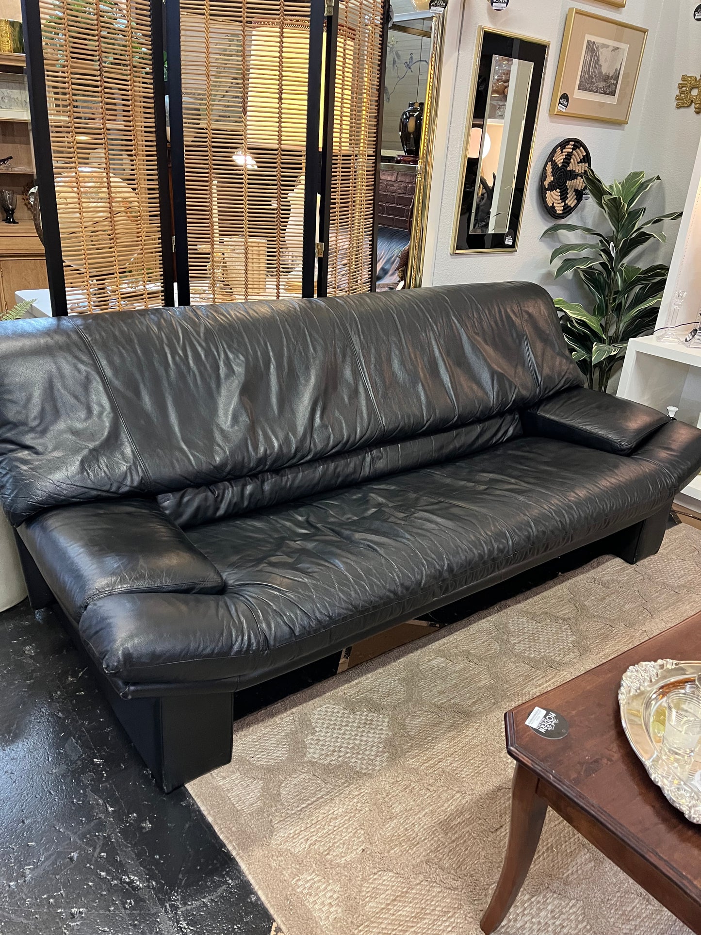 Black Leather Post Modern Nicoletti Style Sofa