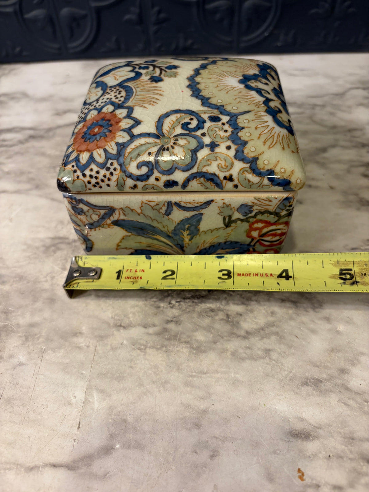 Square Ceramic Trinket box with Floral Design