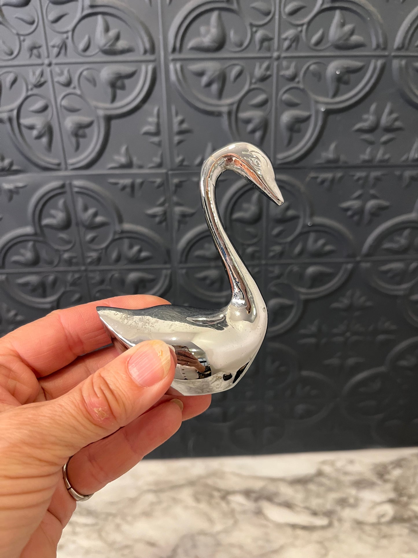 Mini Set of Silver Colored Swans