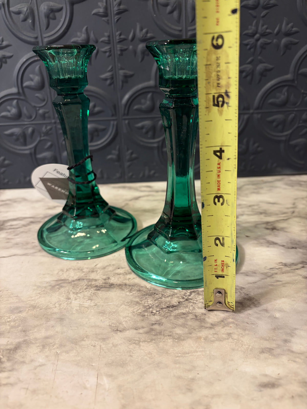 Set of Indiana Glass Green Glass Candle Holders