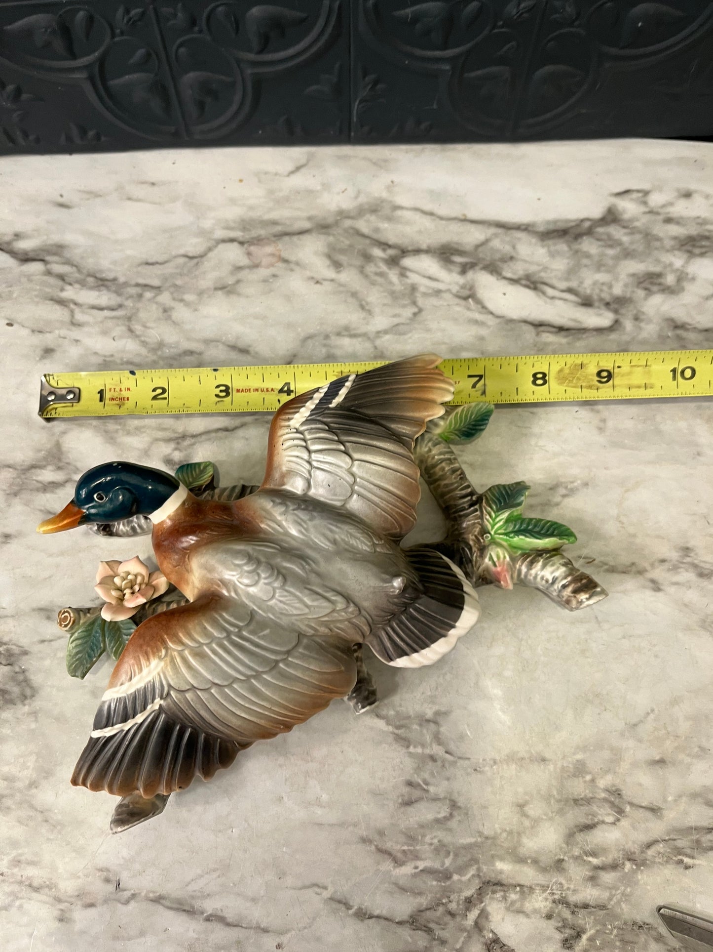 Mallard Duck porcelain figurine with branch