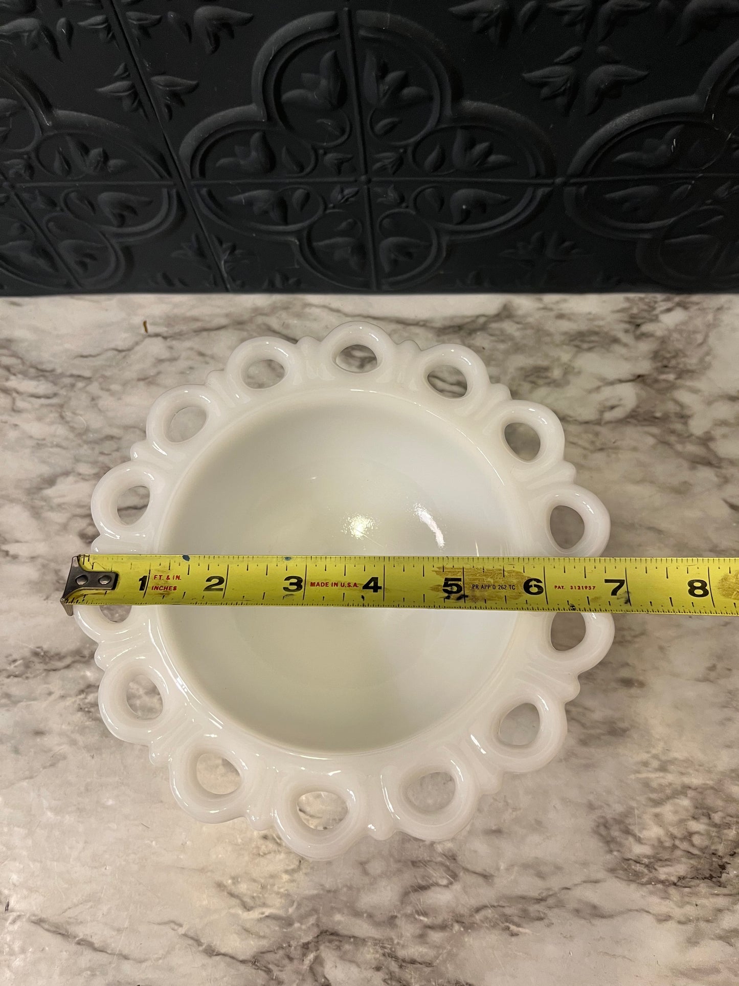 Lace Edge Milk Glass Pedestal Bowl Anchor Hocking