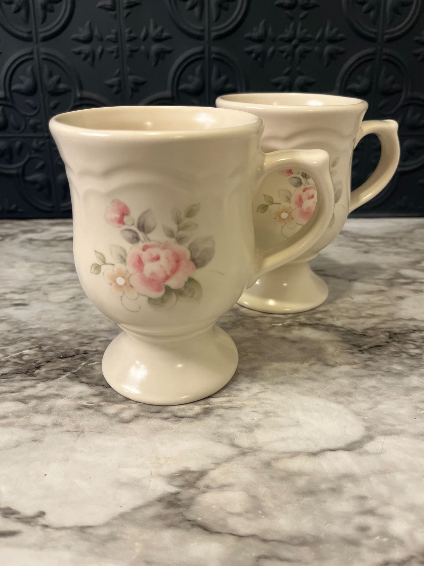 Tea Rose Pfaltzgraff Pedestal Mugs x 2