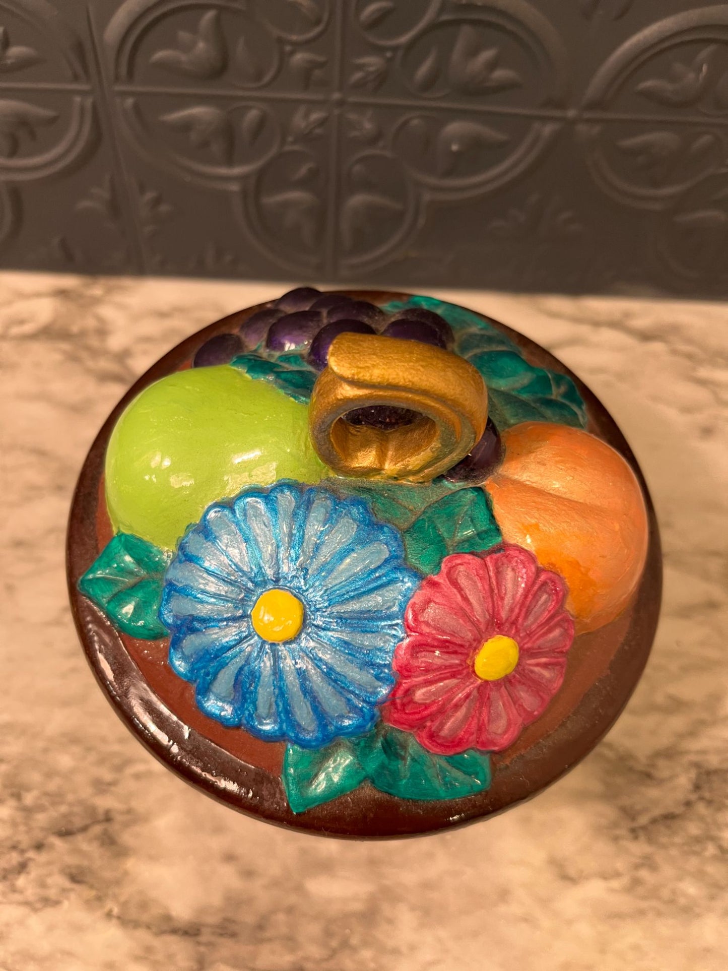 Signed ceramic fruit basket