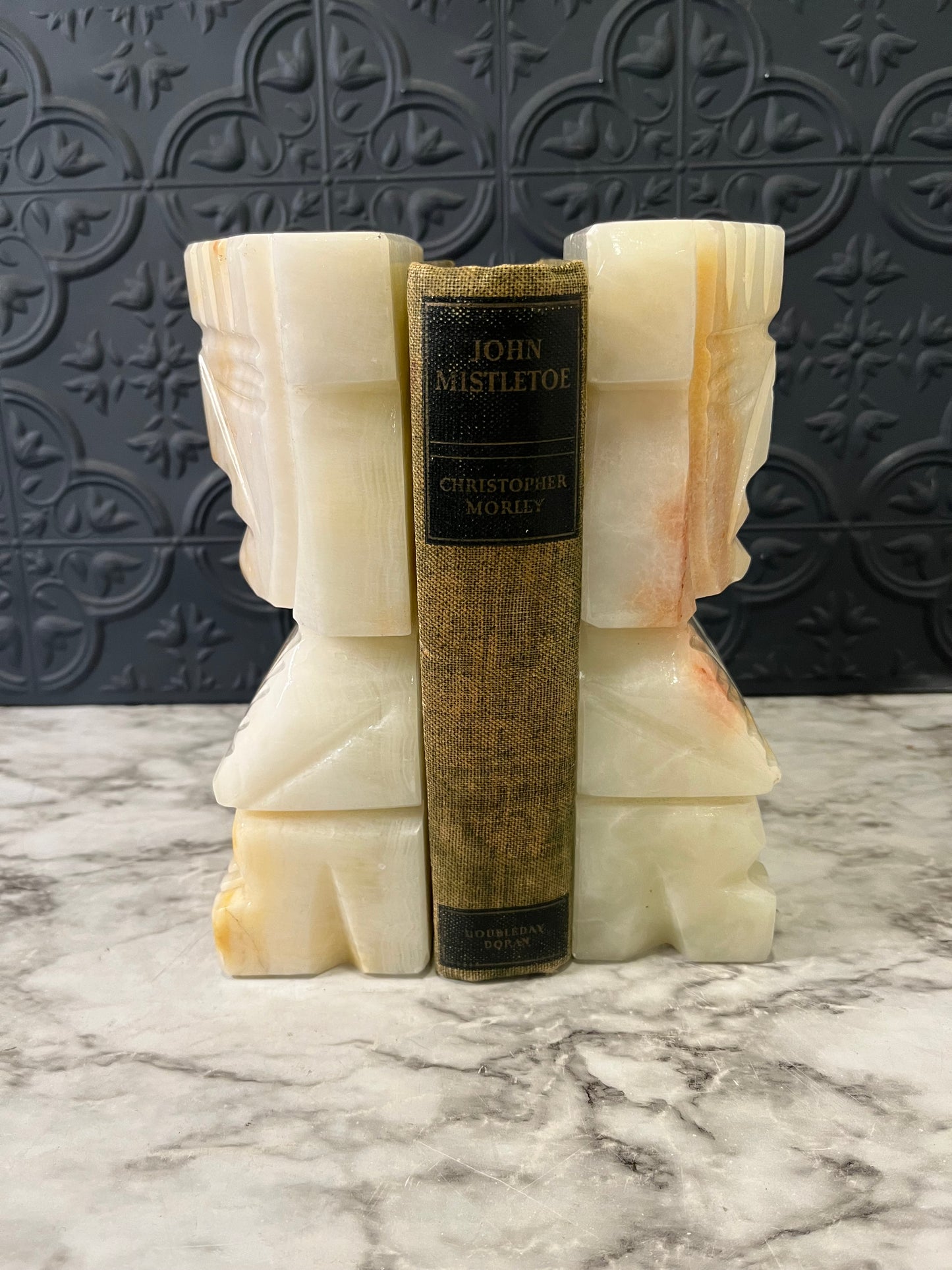 Onyx stone Tiki bookends 8"