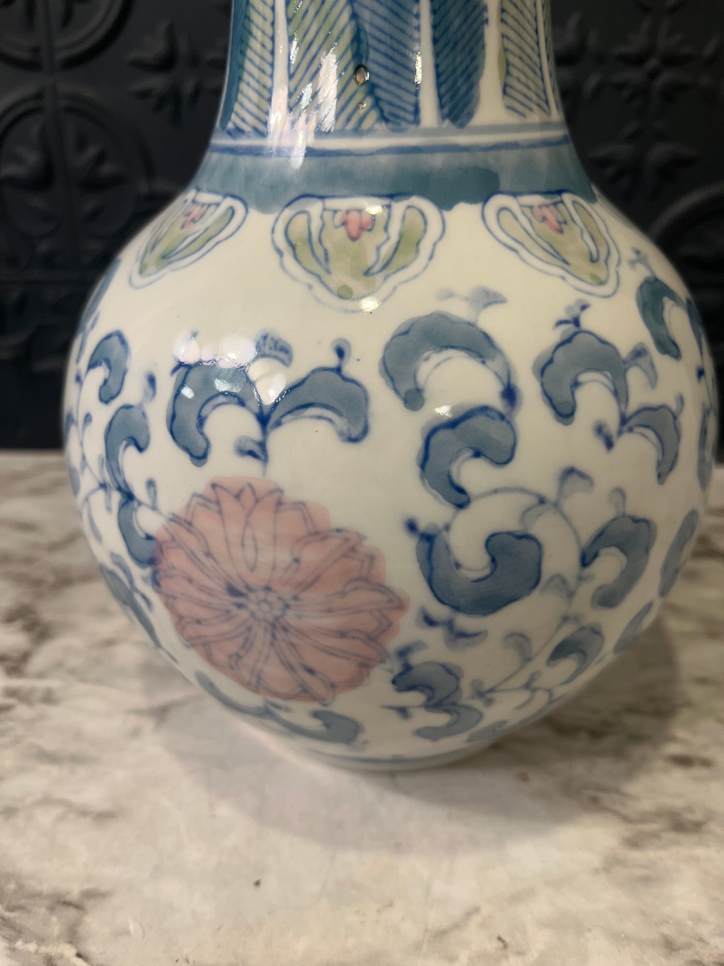 Ceramic Blue white and Pink Vase