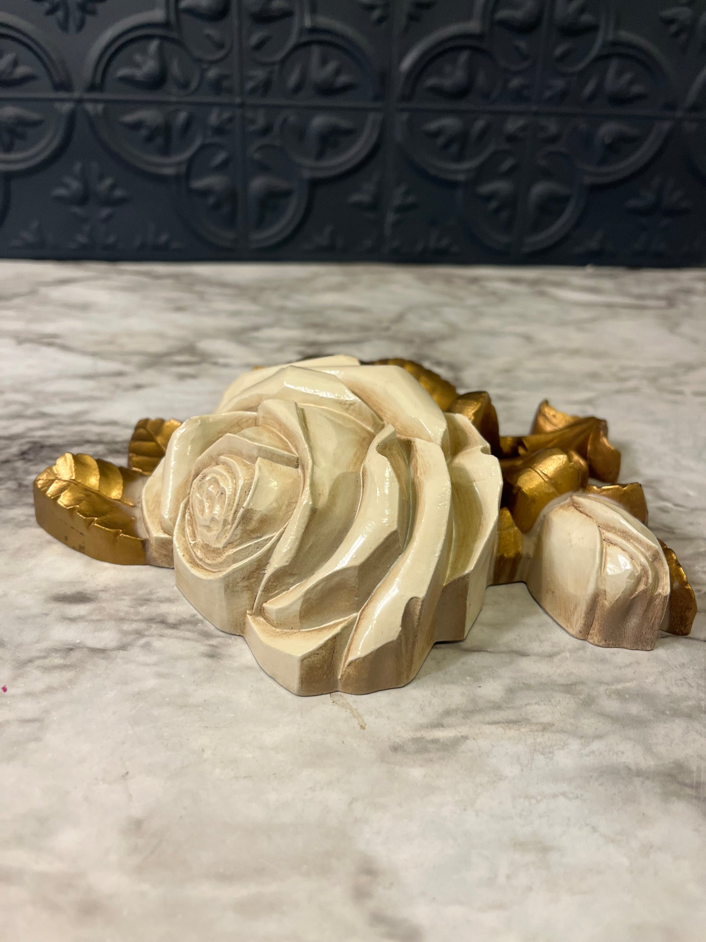 Homco Cream and Gold Rose Wall hanging