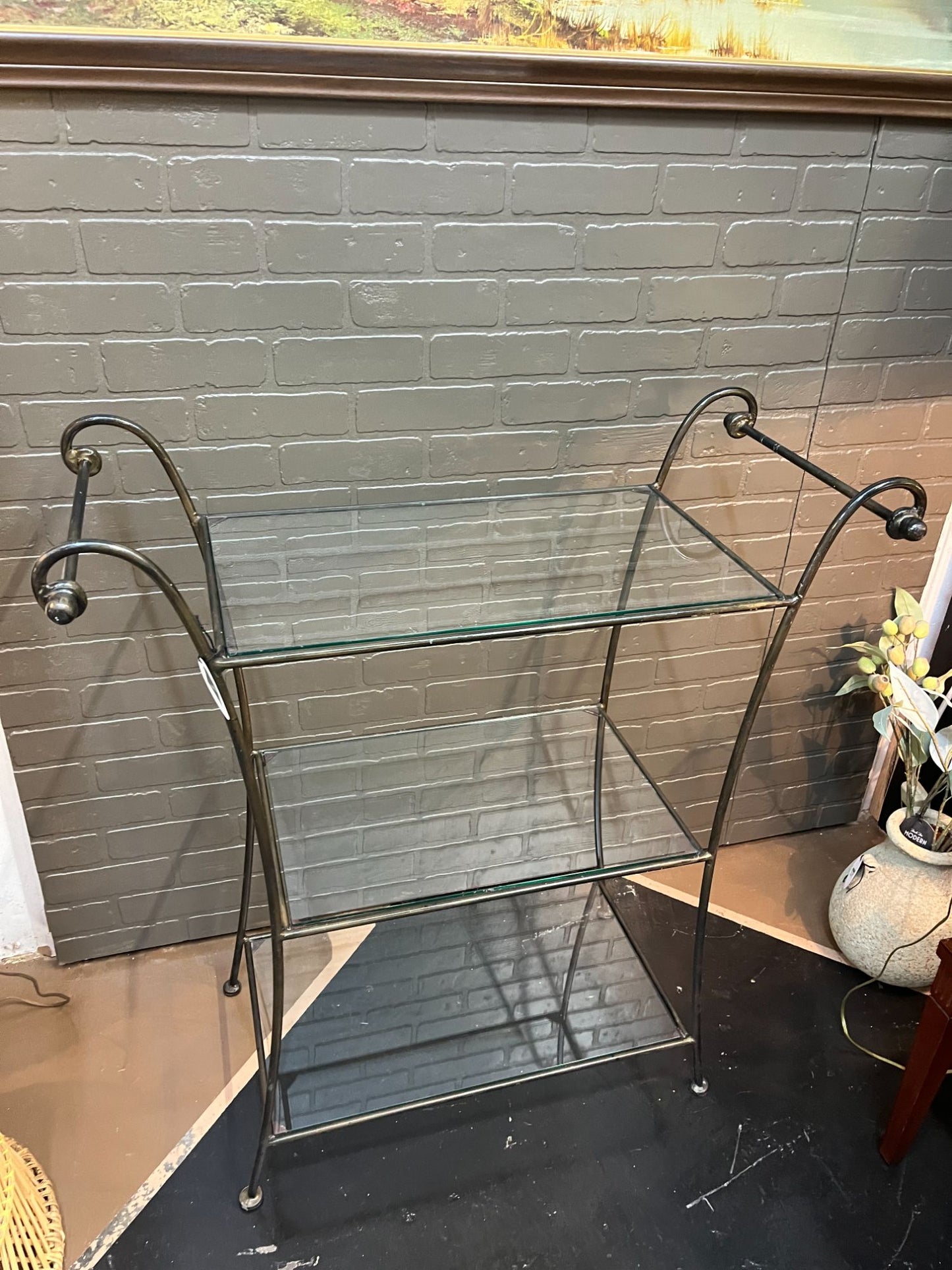 Wrought Iron and Glass Three Tier Shelf