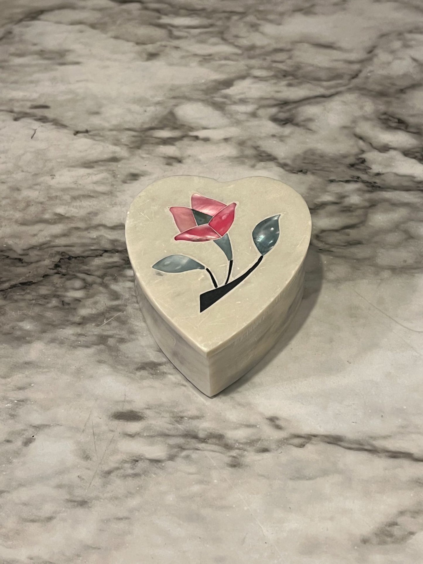 Cream Stone Heart box with inlay