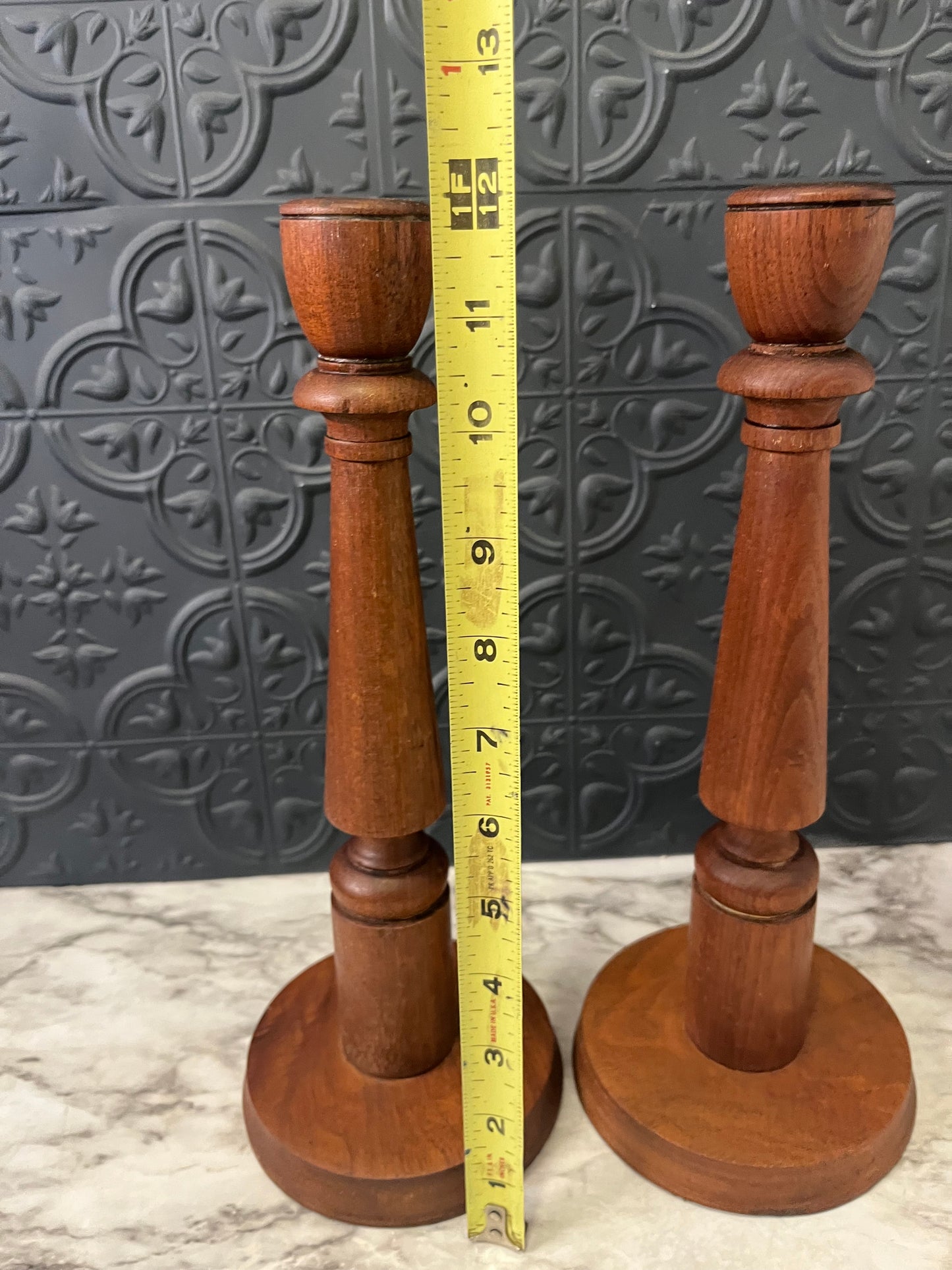Tall Wood Carved Candle Holders x 2