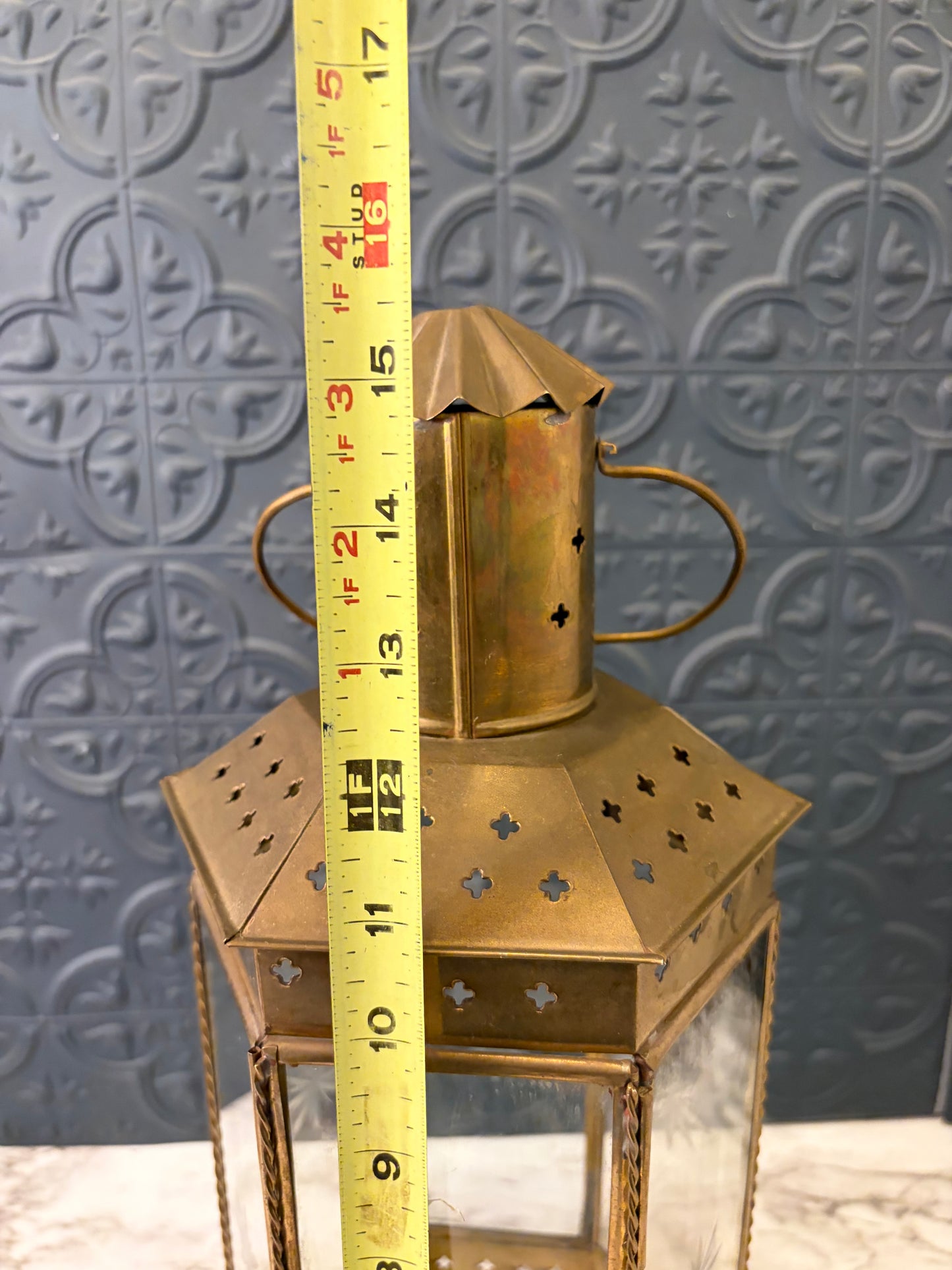 Brass Oil Lantern with Etched Glass