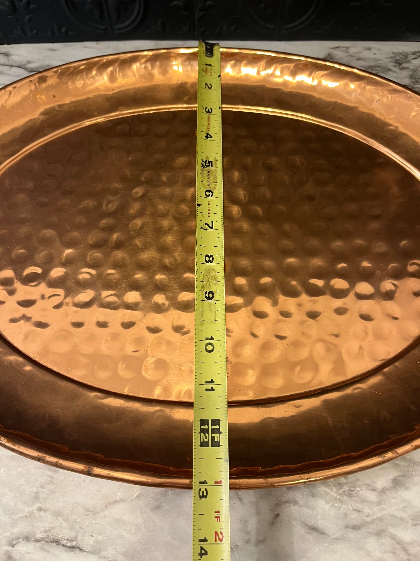Oval Hammered Copper Tray with Brass handles 17"