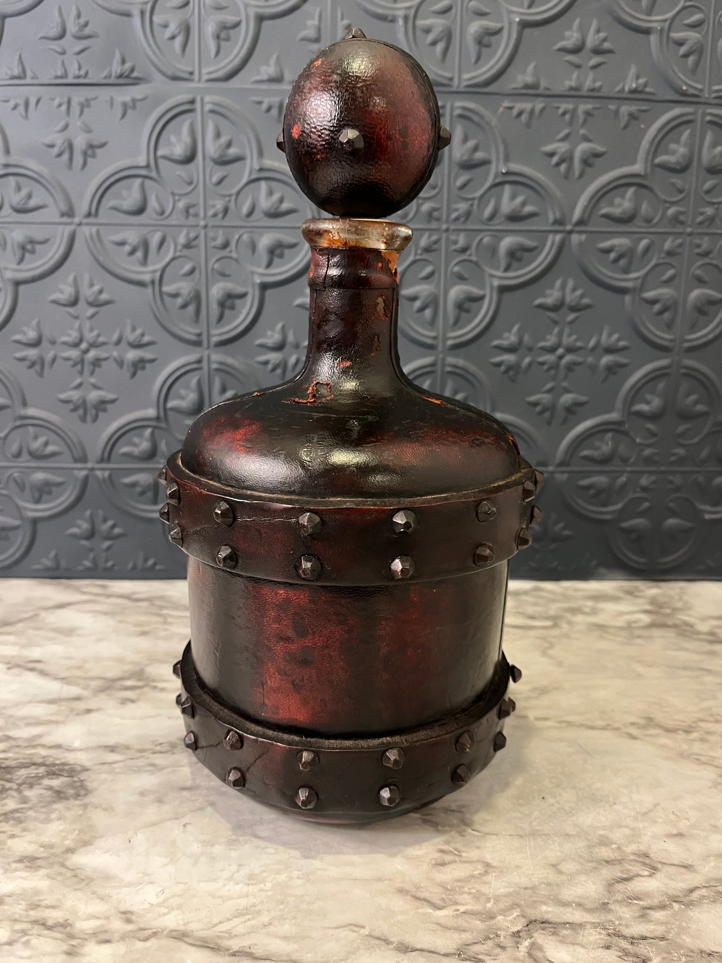 Golden Crown Leather Wrapped Decanter AS IS