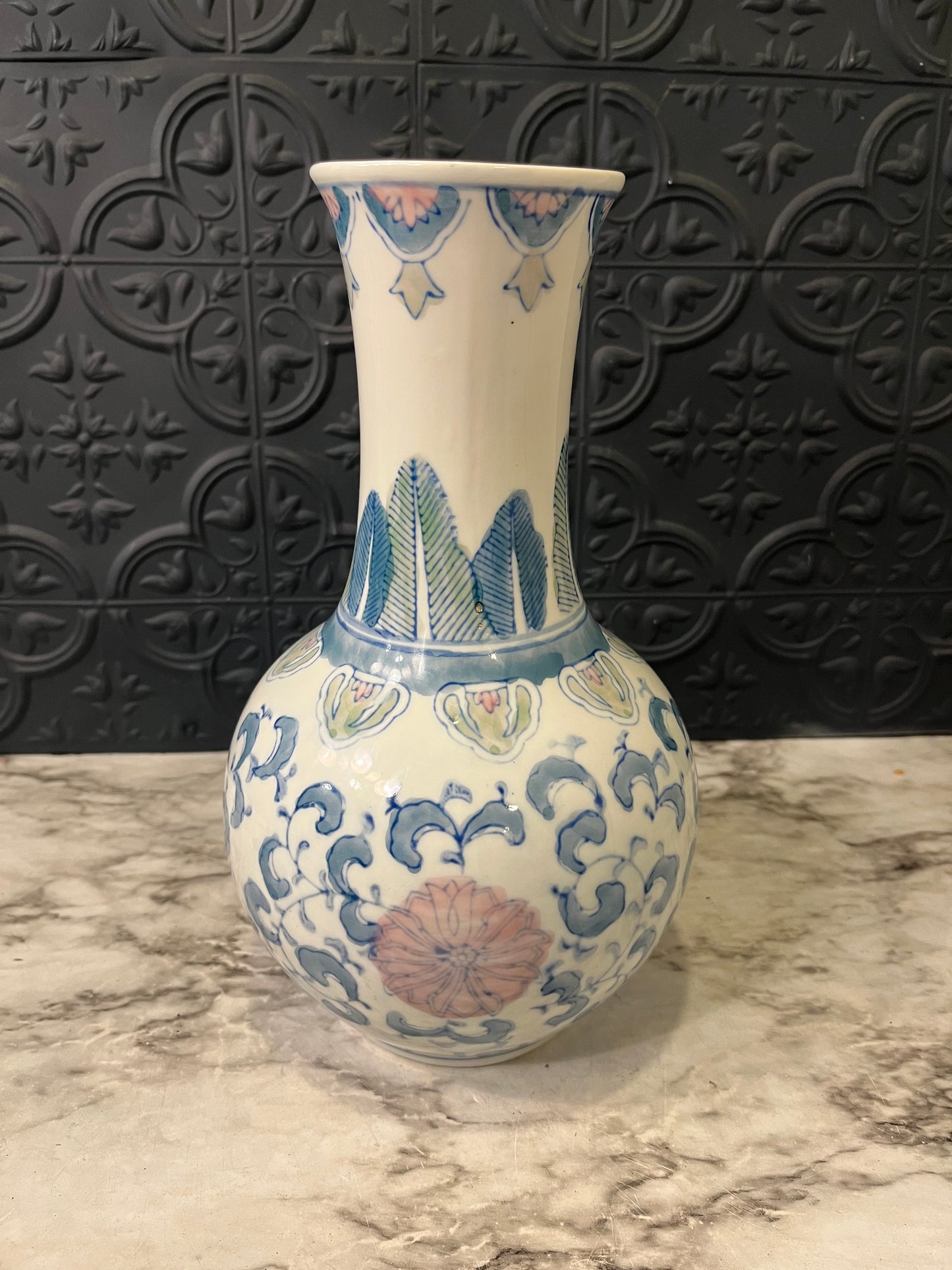 Ceramic Blue white and Pink Vase