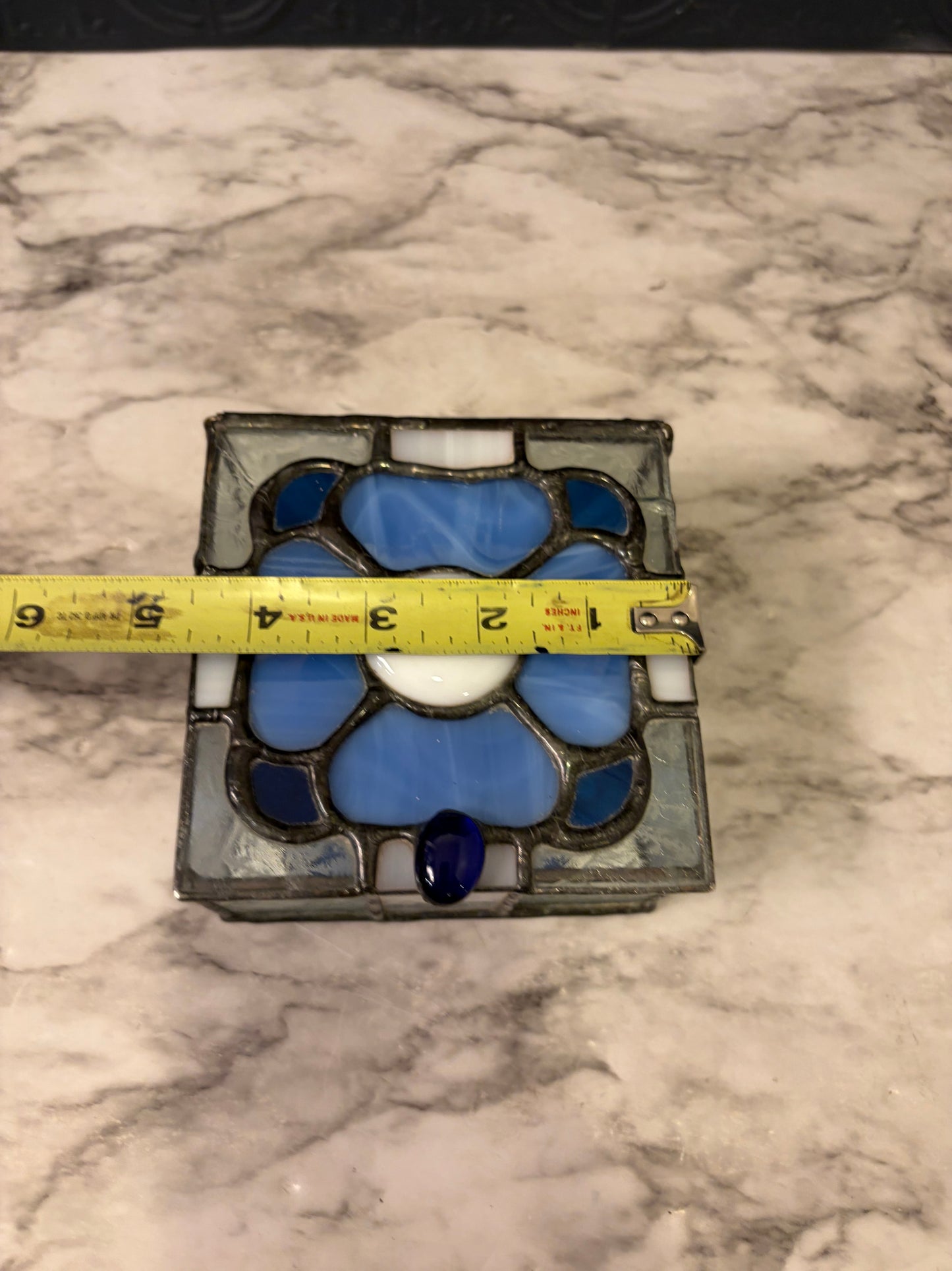 Blue Flower Stained Glass Box AS IS