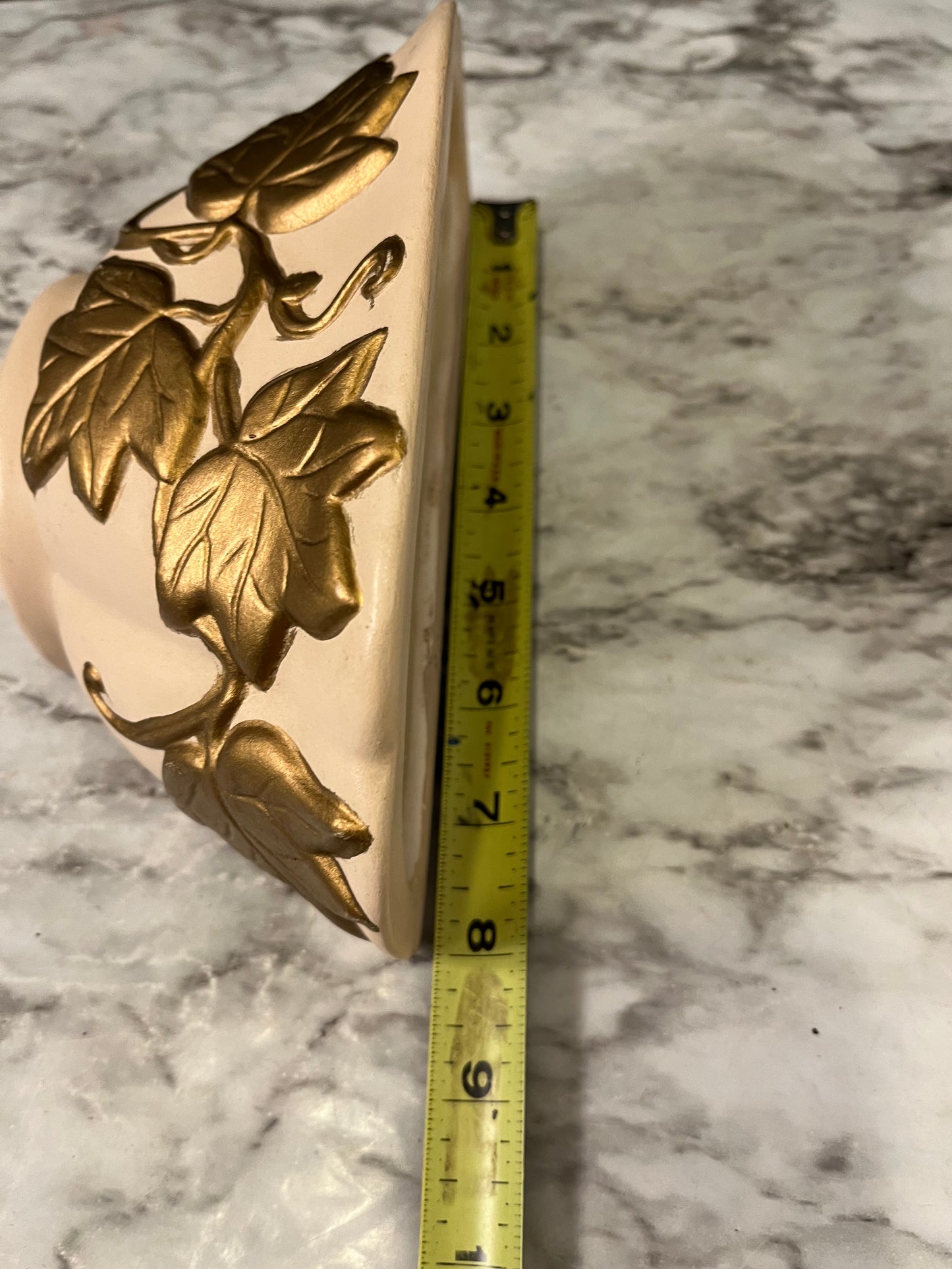 Cream Ceramic Wall Pocket with Gold Leaves
