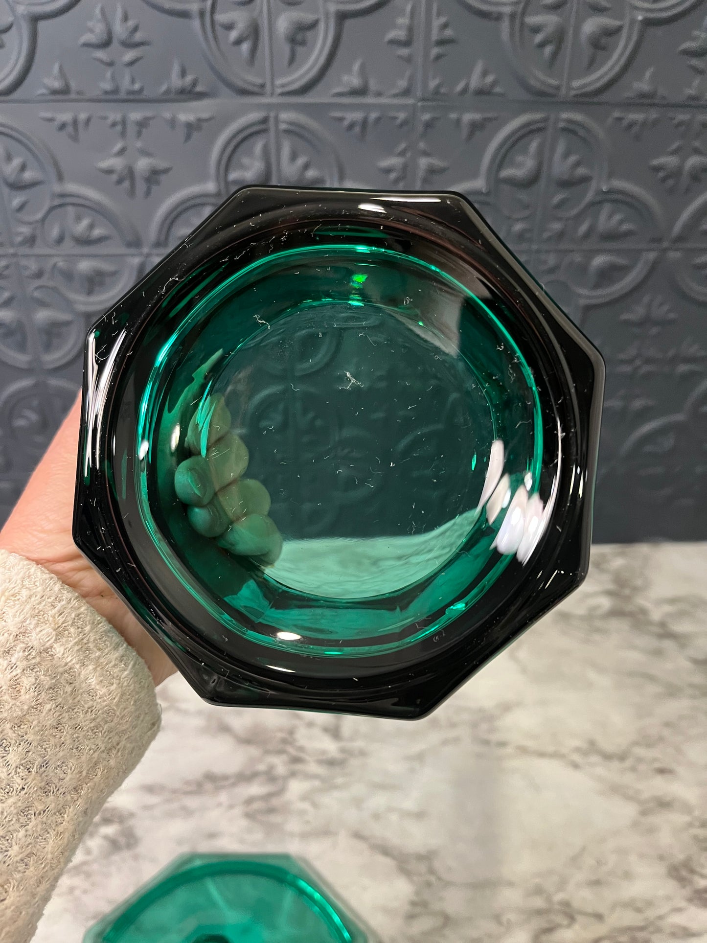 Green Indiana Glass Candy Jar with Lid