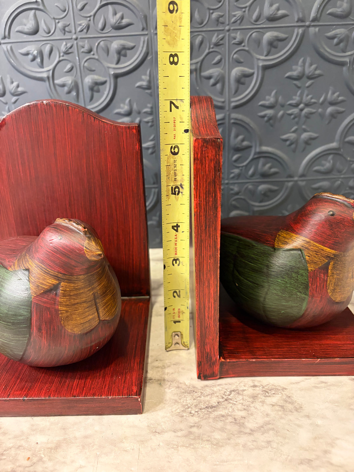 Hand Carved Wooden Quail Bookends