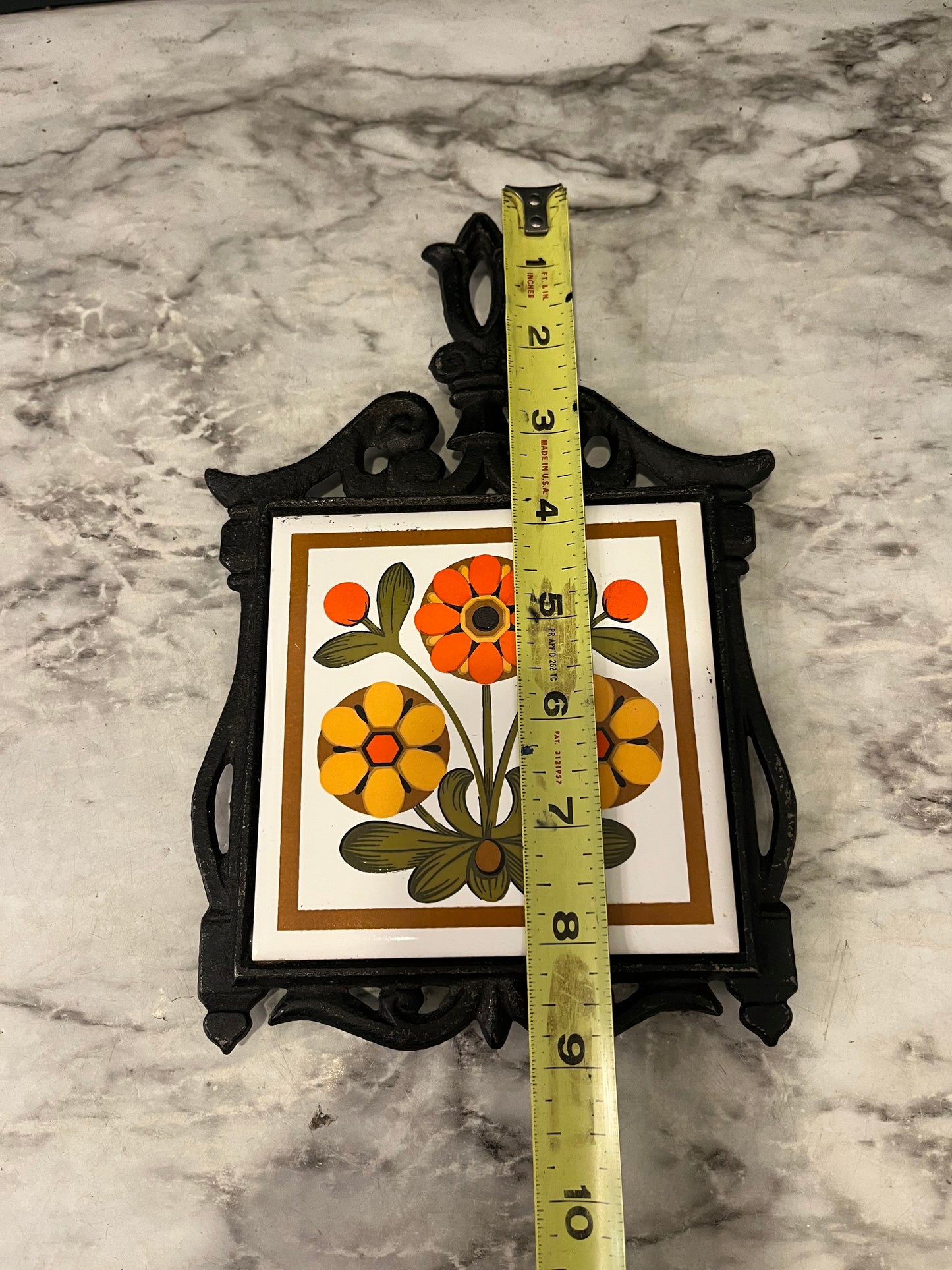 Mid Century Flower Cast Iron Trivet