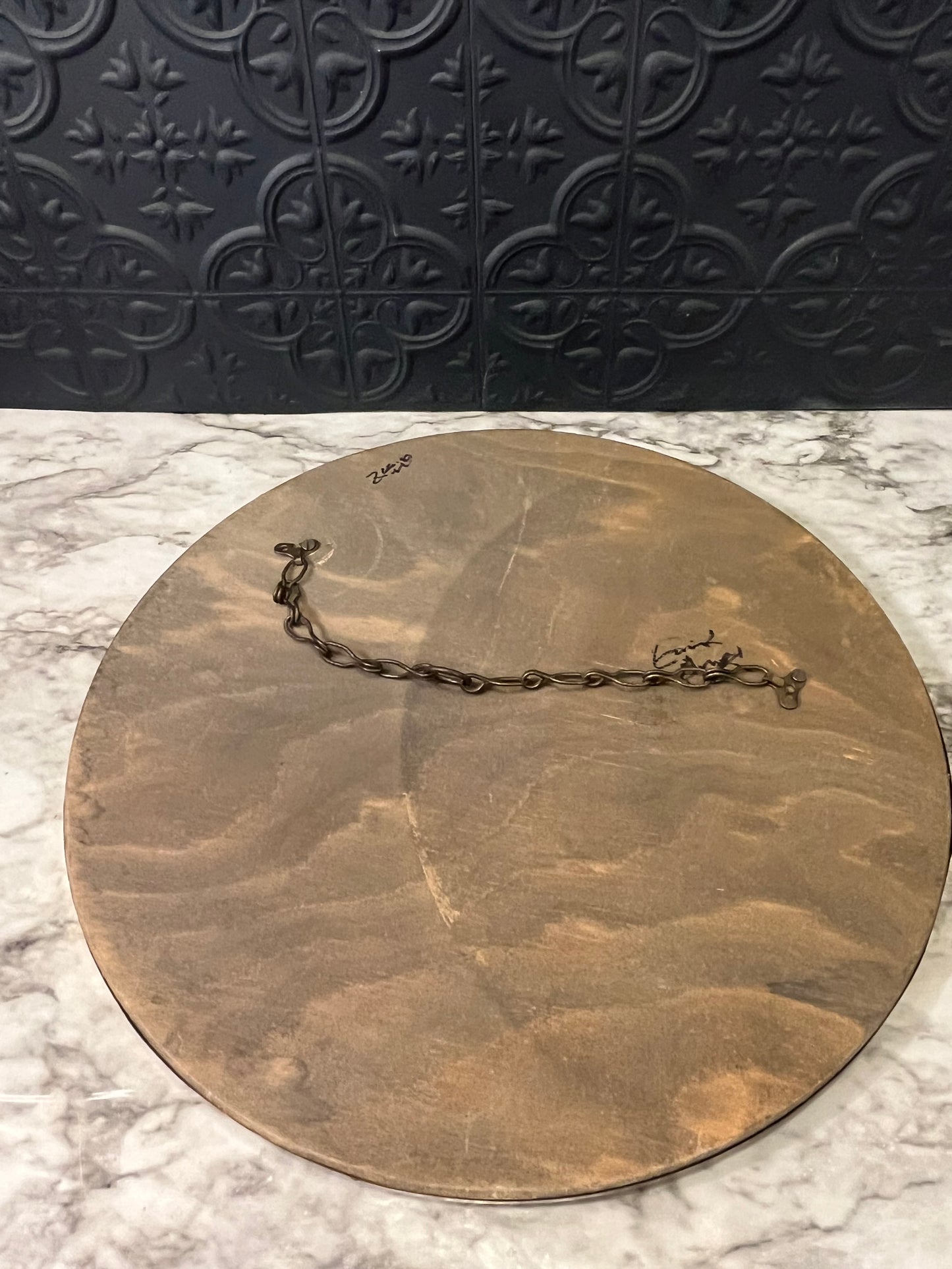 Round Embossed Brass Mirror