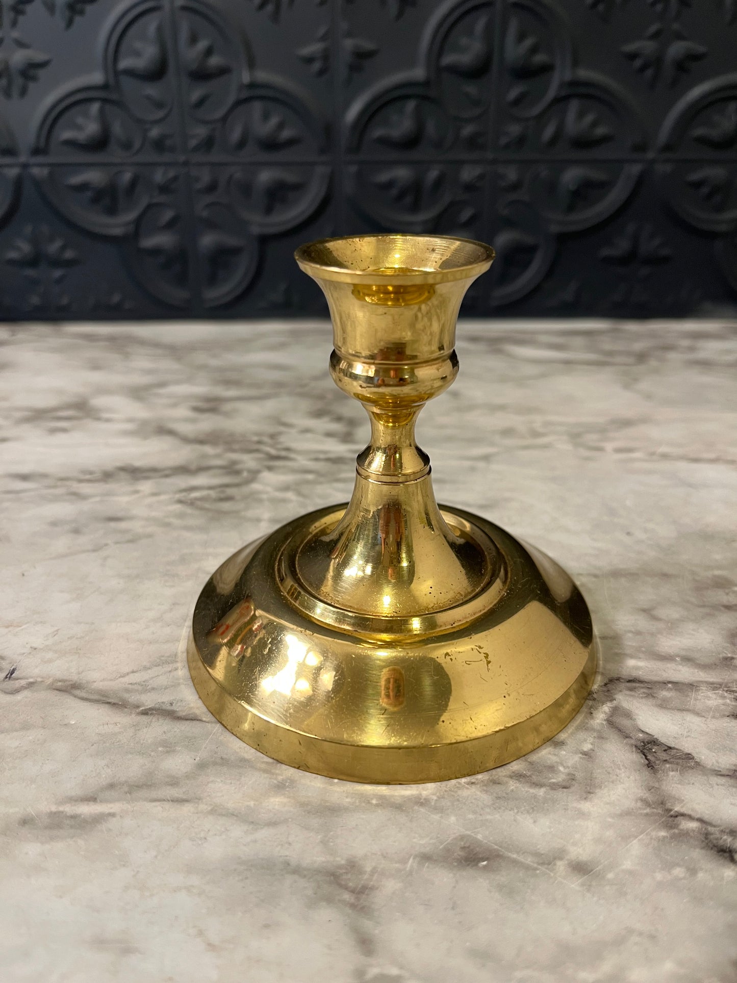 Short Brass Candle Holder with 4" Round Base