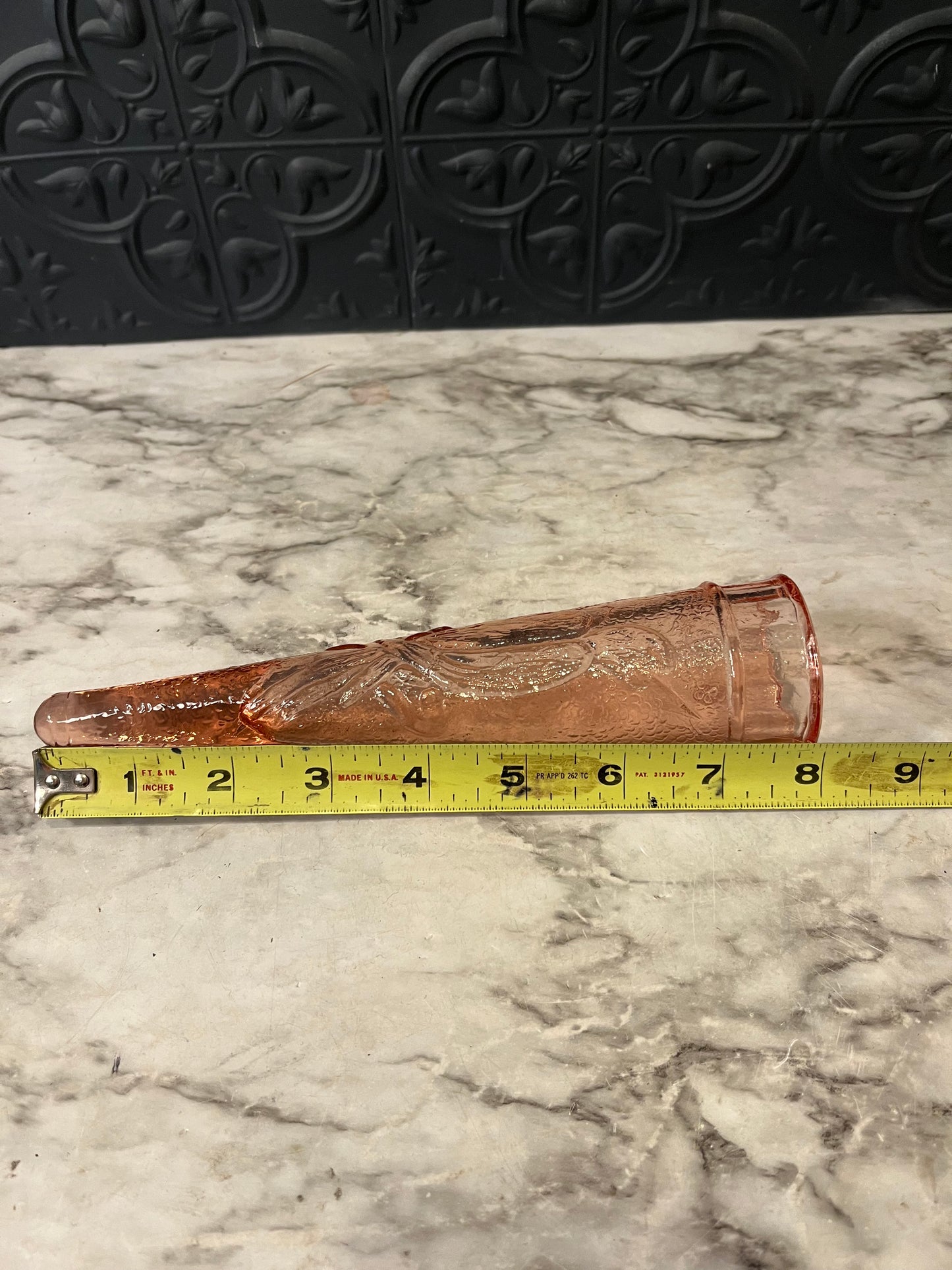 Pink Depression Glass Wall Vase with Bird