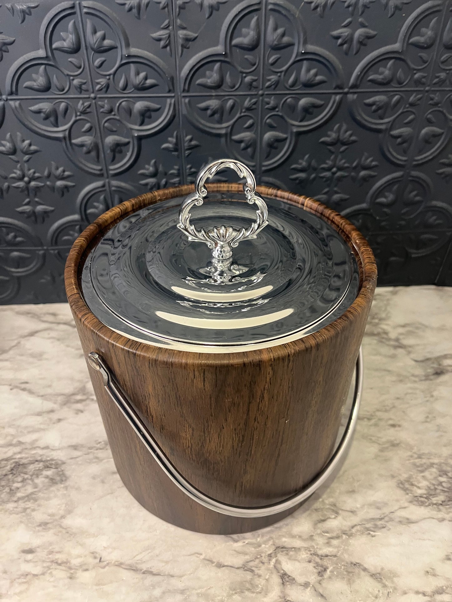 Vintage Ice Bucket with Silver top