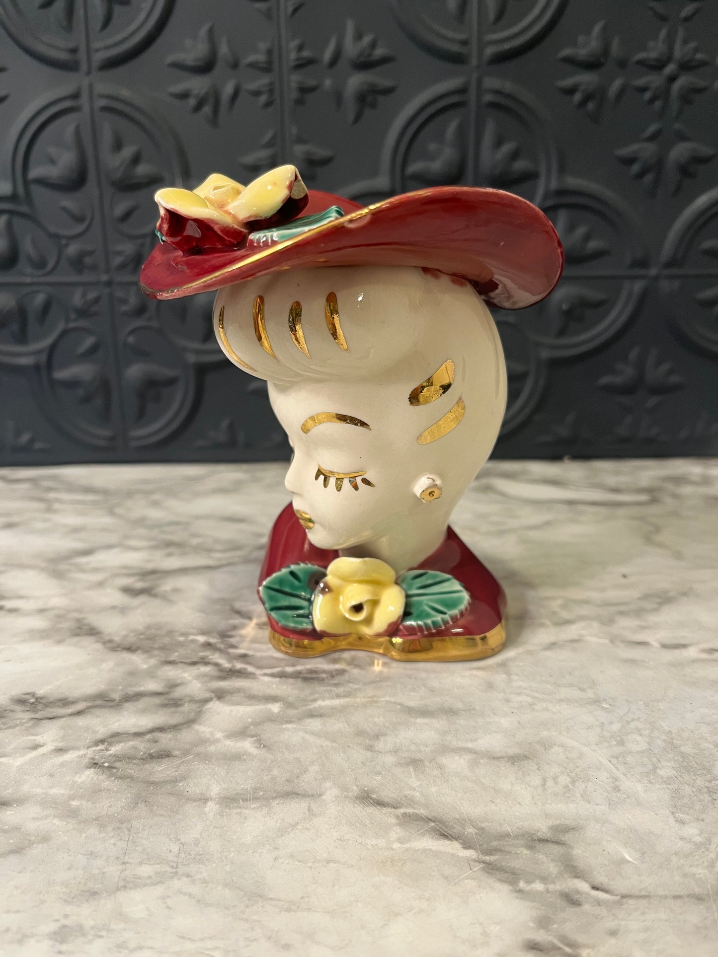 Mid Century Glamour Girl Vase Maroon