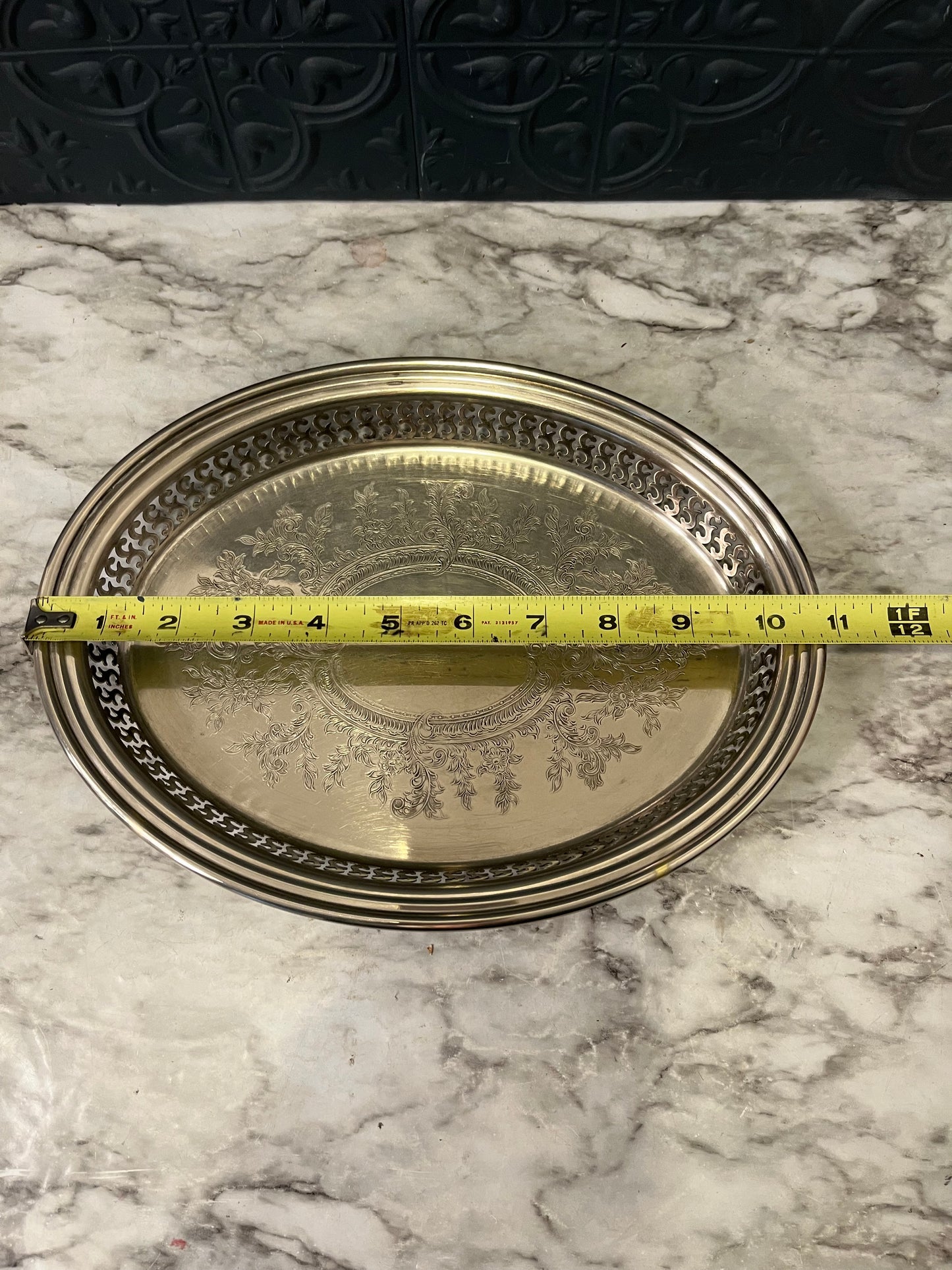 Small Oval Silverplated Etched Tray
