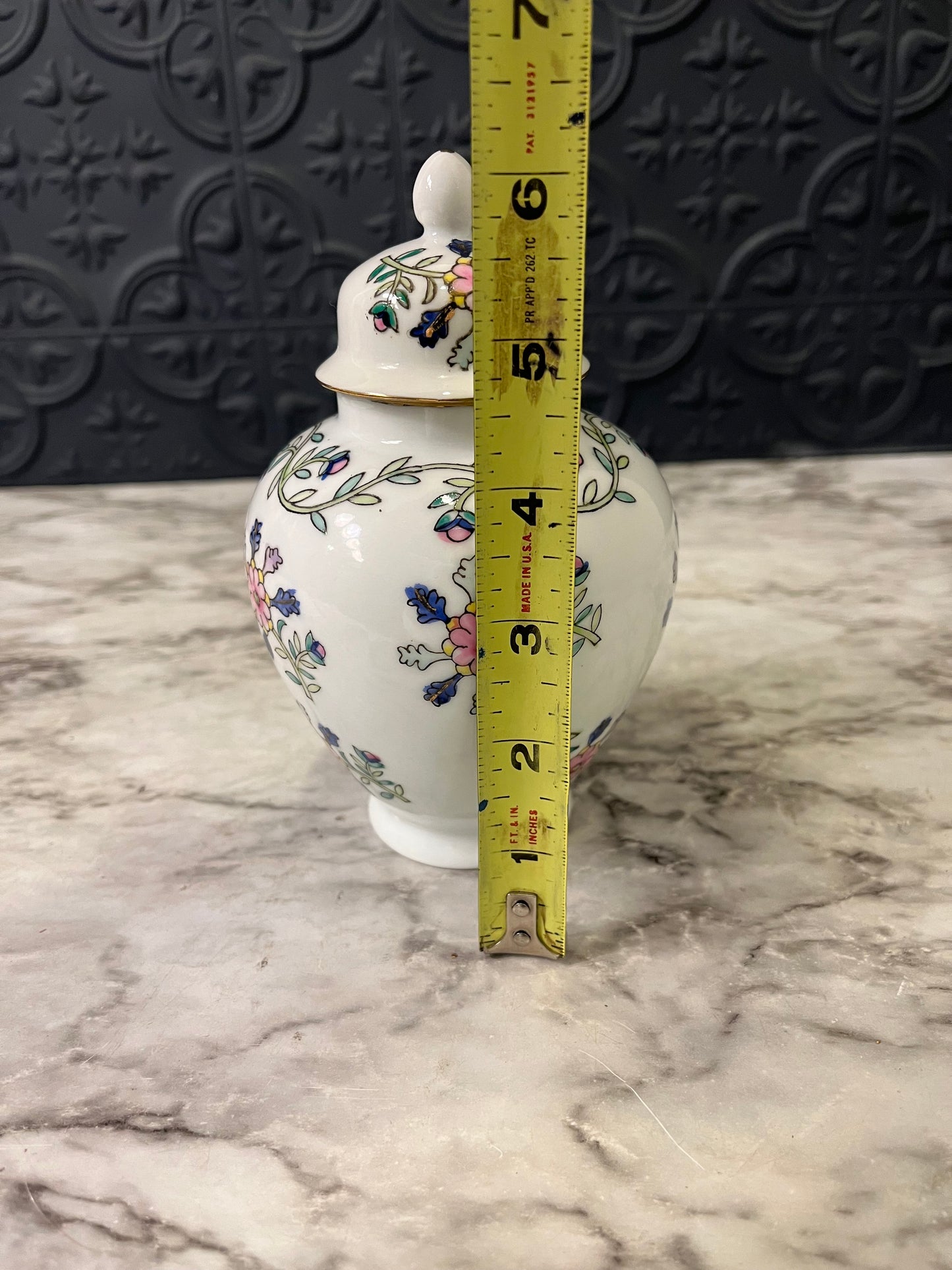 Pink and Blue Ginger jar with flowers small