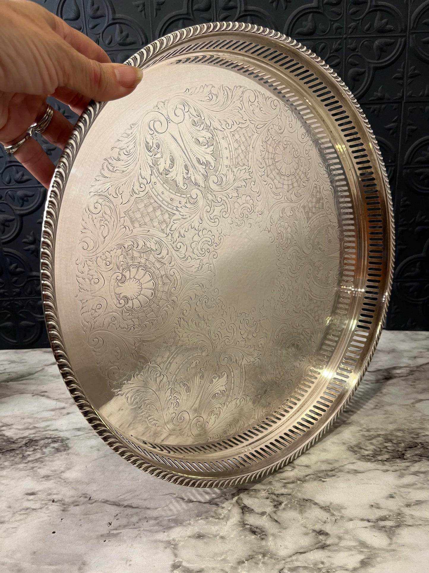 Pilgrum Silver plate 14" Round Tray