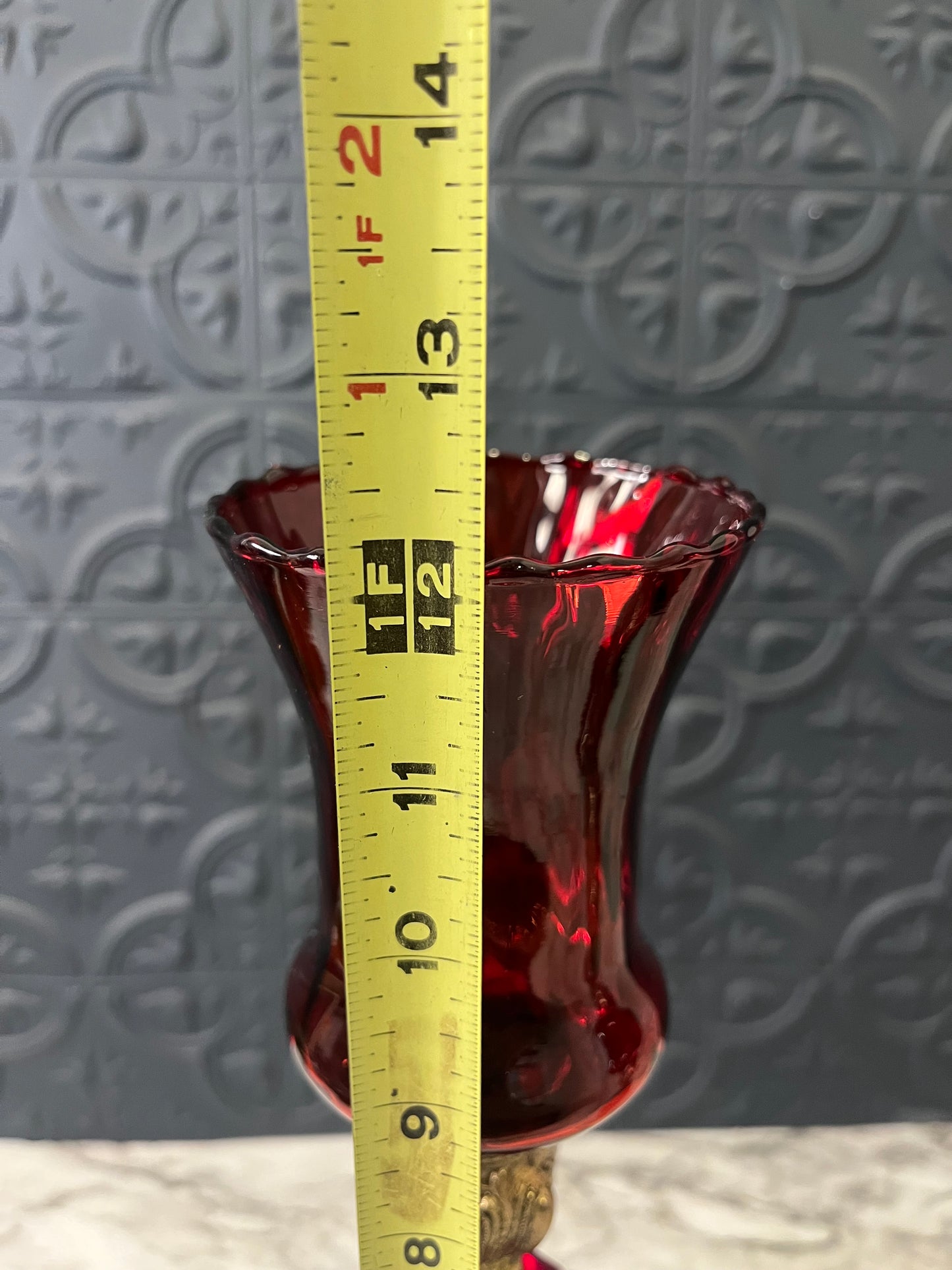Hollywood Regency ruby Red Votive Candle Holder x 2
