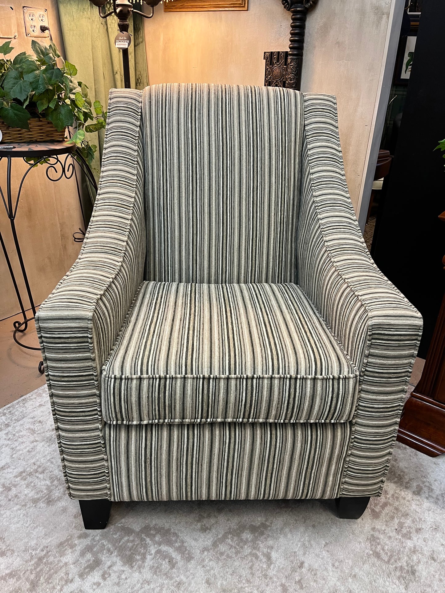 Green Striped Arm Chair