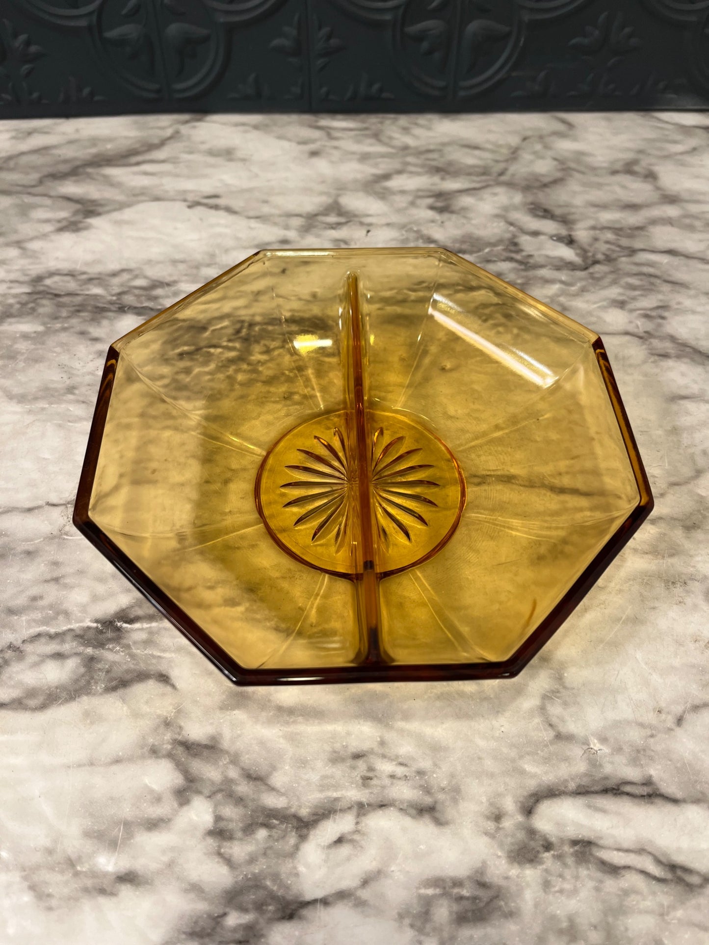Amber Glass Split Candy Dish