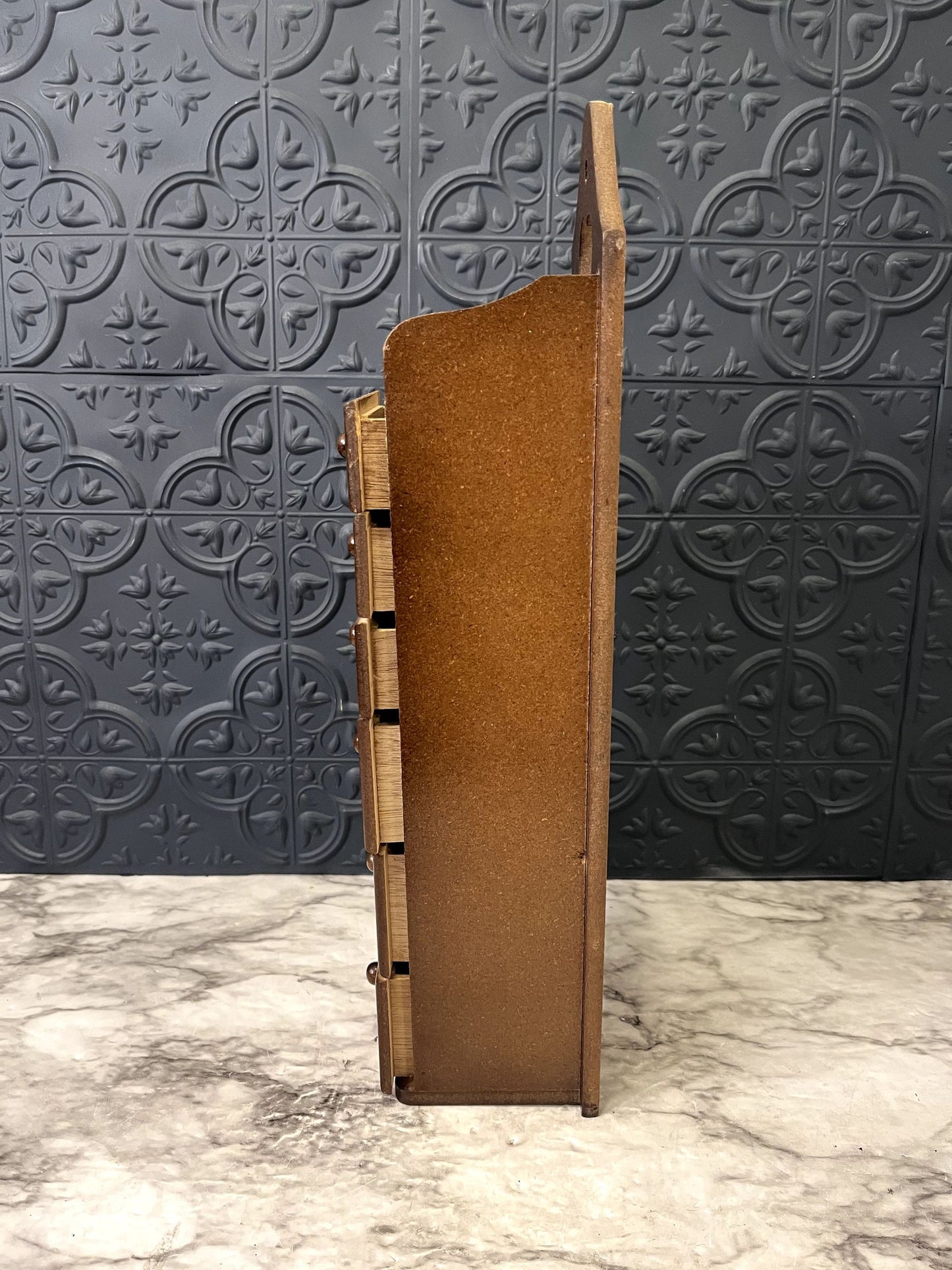 Tall Skinny Wood Jewelry Box With Drawers and Heart