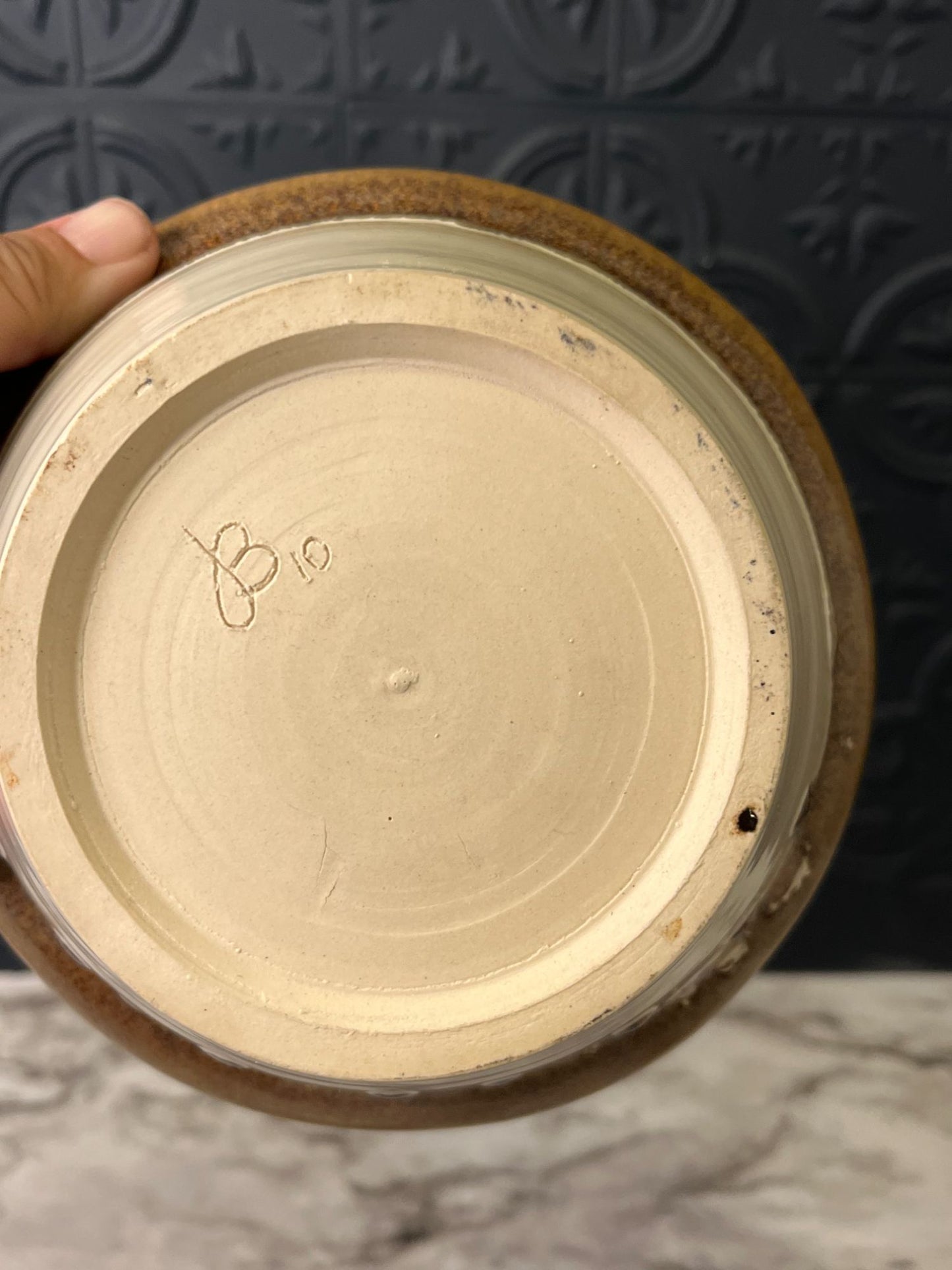 Cream Pottery Bowl with Brown