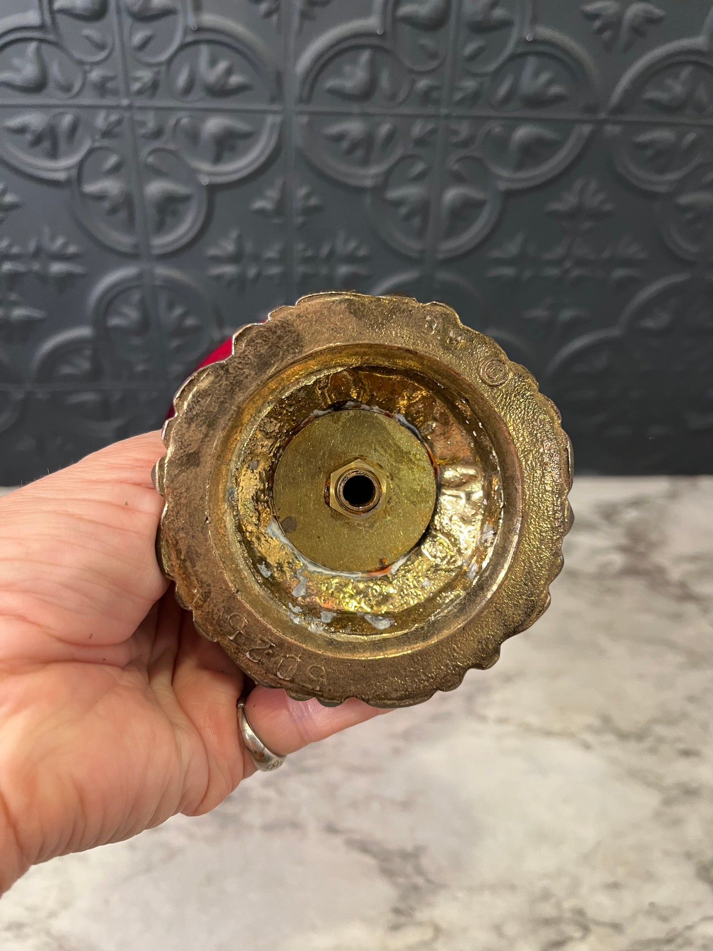 Red Glass Ashtray on Ornate base
