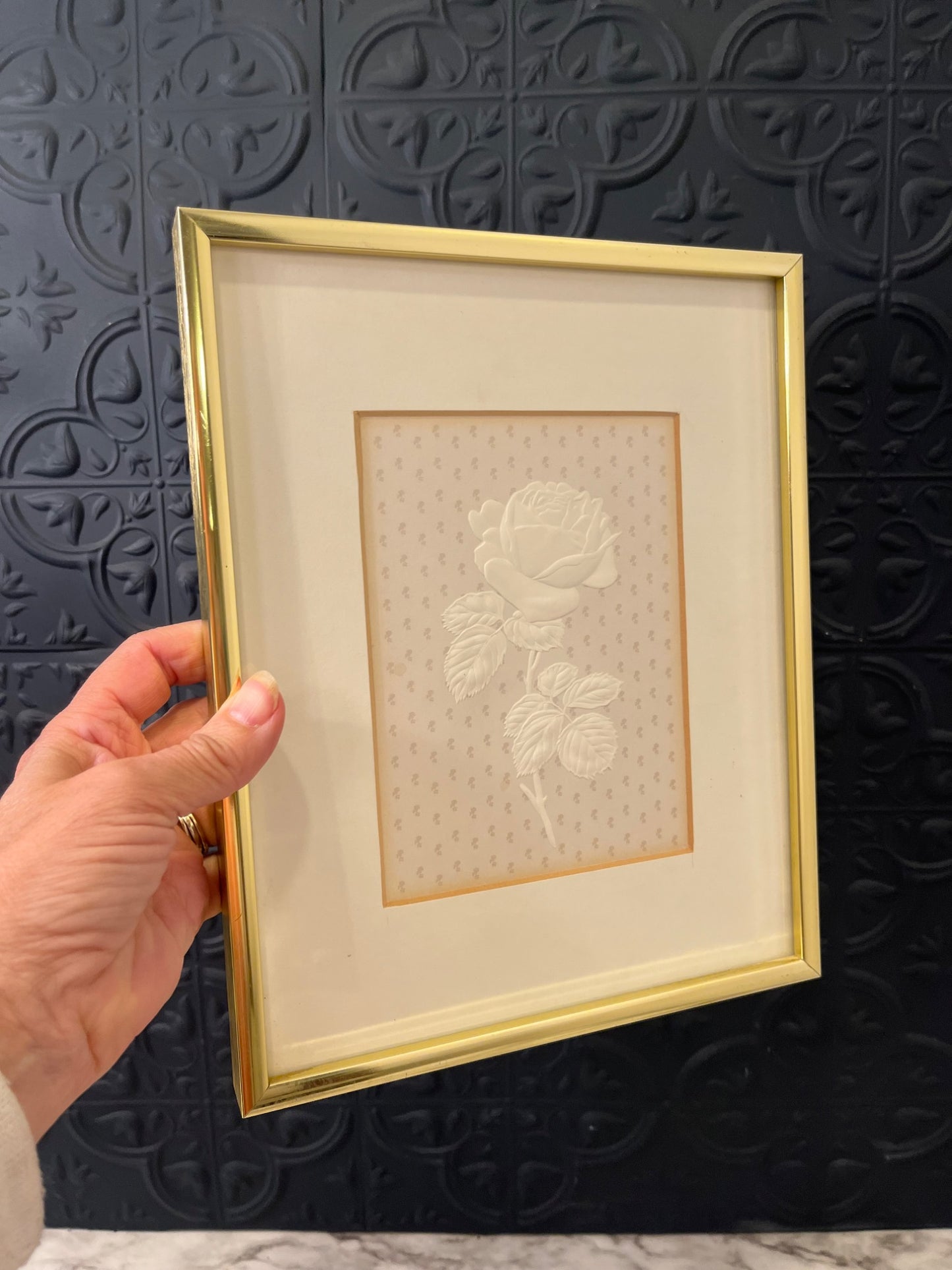 Cream Embossed Picture of Roses