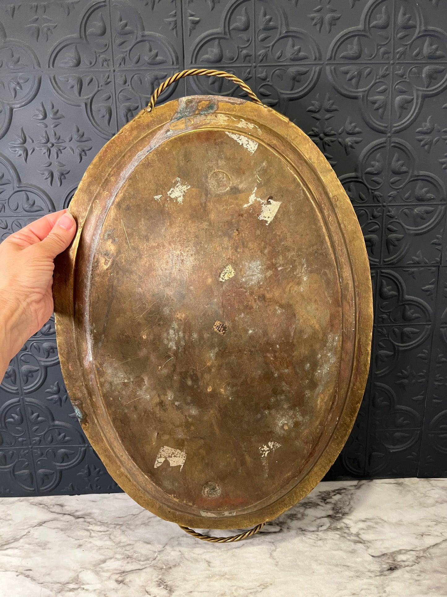 Large Oval Brass Tray with Rope Detail